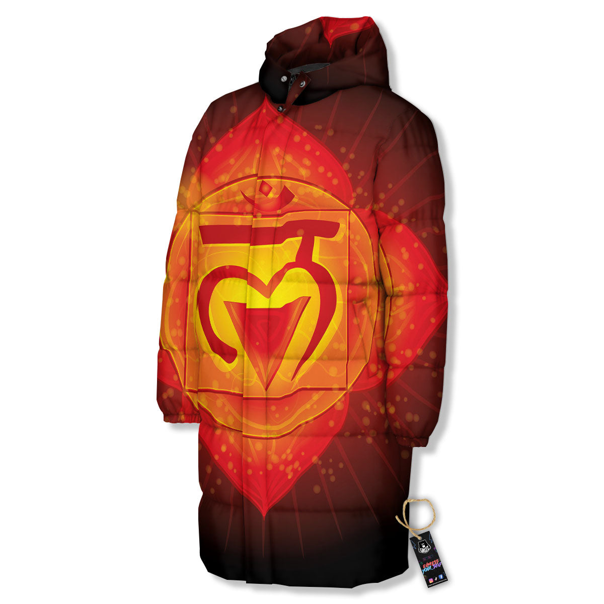Spiritual Muladhara Chakra Print Long Down Jacket-grizzshop