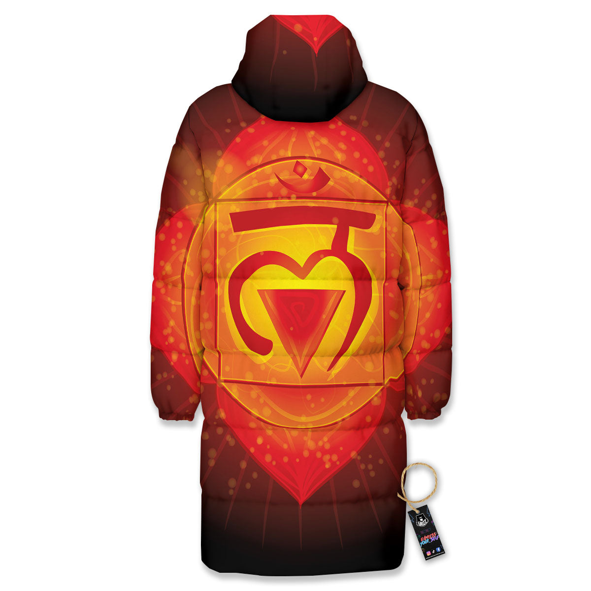 Spiritual Muladhara Chakra Print Long Down Jacket-grizzshop