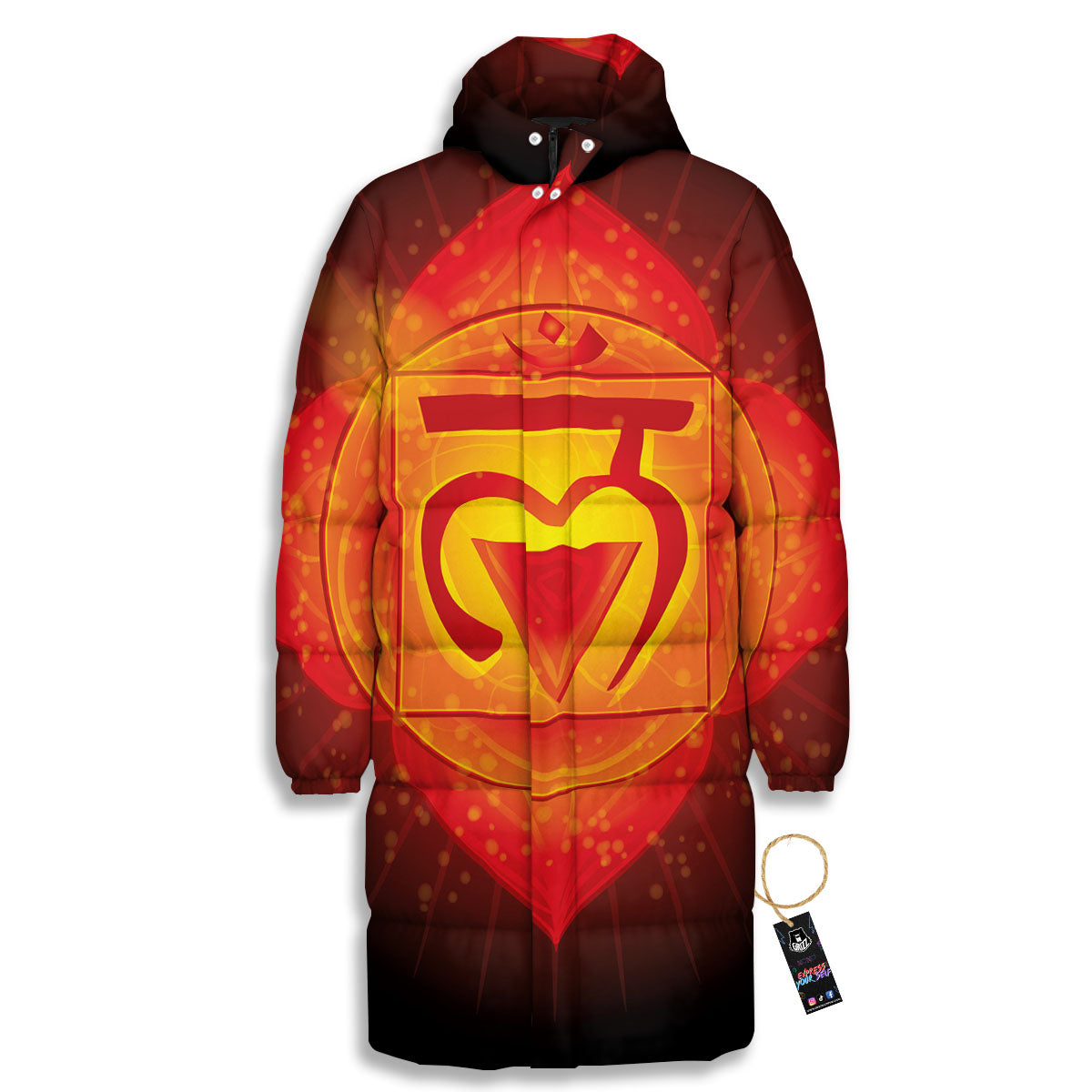 Spiritual Muladhara Chakra Print Long Down Jacket-grizzshop