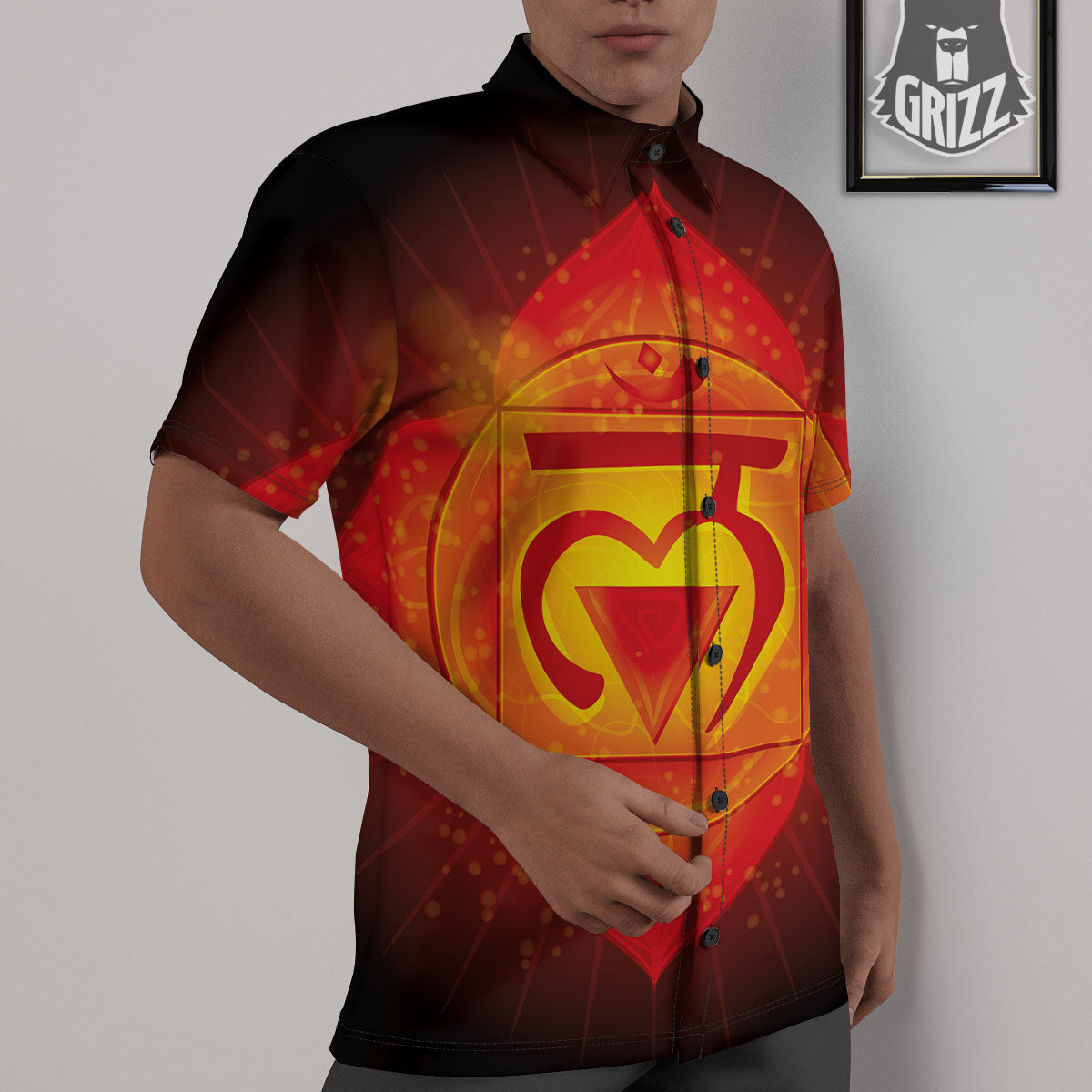 Spiritual Muladhara Chakra Print Untucked Shirts-grizzshop