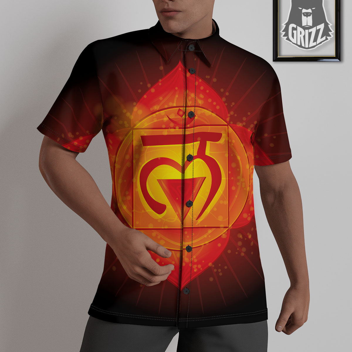 Spiritual Muladhara Chakra Print Untucked Shirts-grizzshop