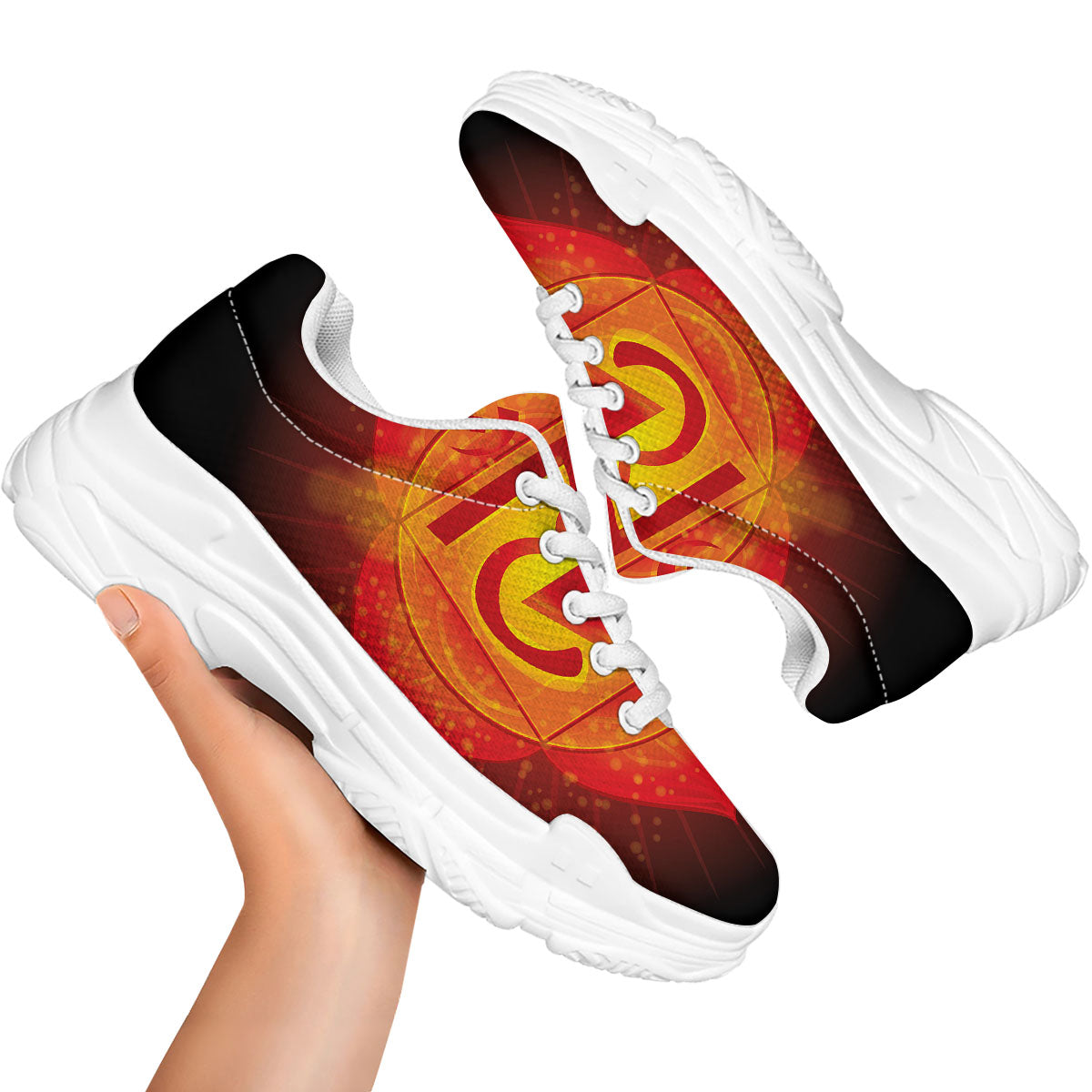 Spiritual Muladhara Chakra Print White Chunky Shoes-grizzshop