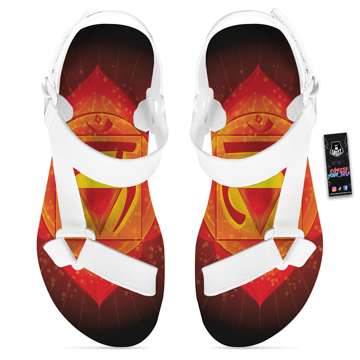Spiritual Muladhara Chakra Print White Open Toe Sandals-grizzshop