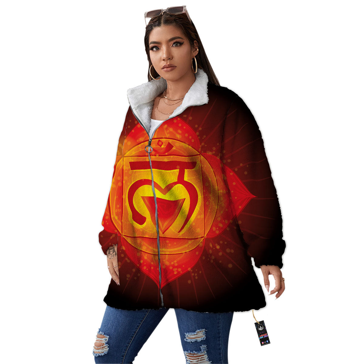 Spiritual Muladhara Chakra Print Women's Sherpa Jacket-grizzshop