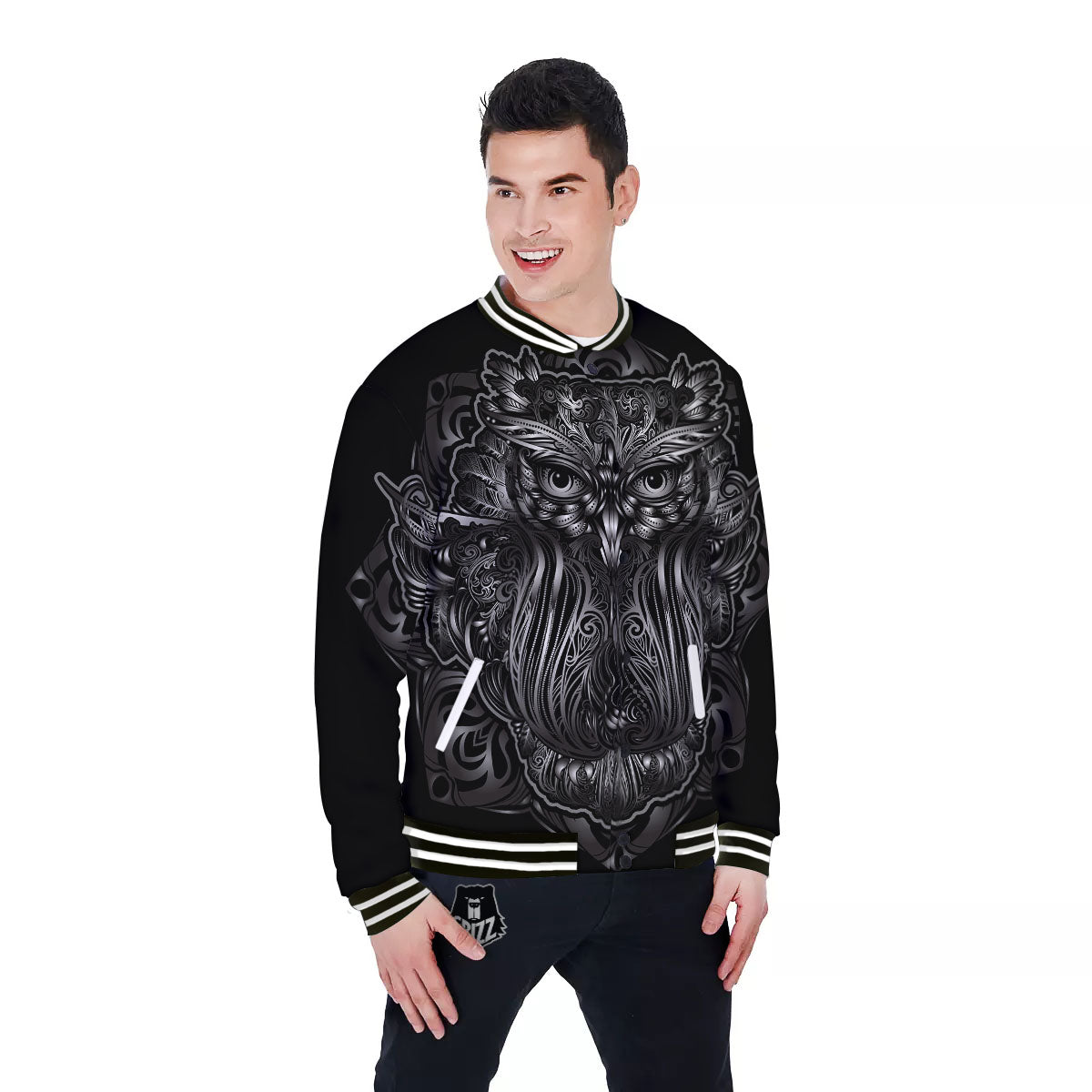 Spiritual Owl Sliver Print Baseball Jacket-grizzshop