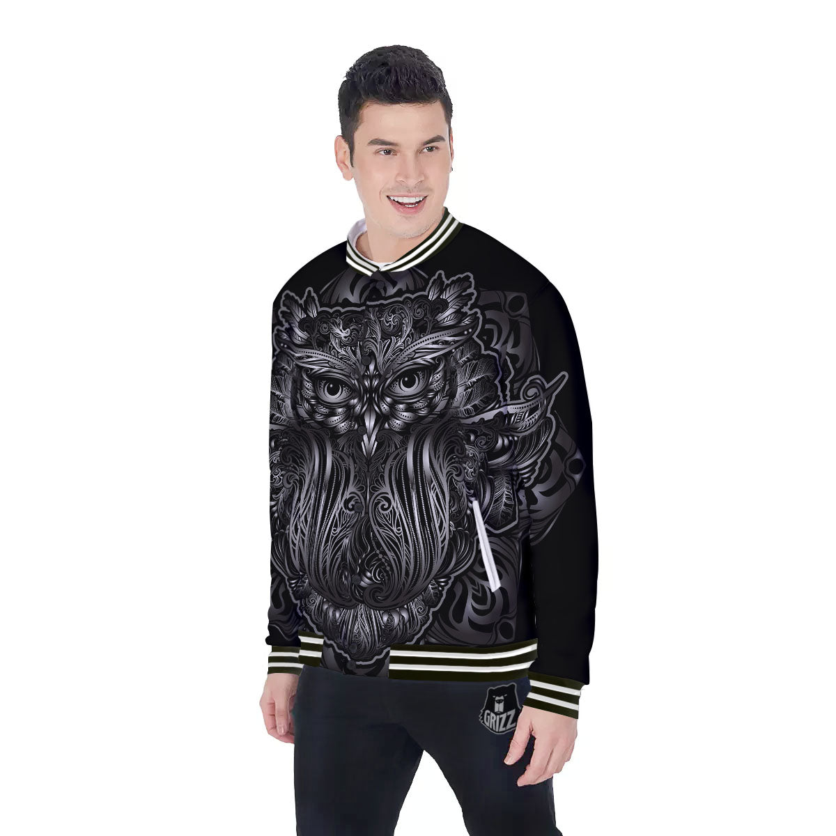 Spiritual Owl Sliver Print Baseball Jacket-grizzshop