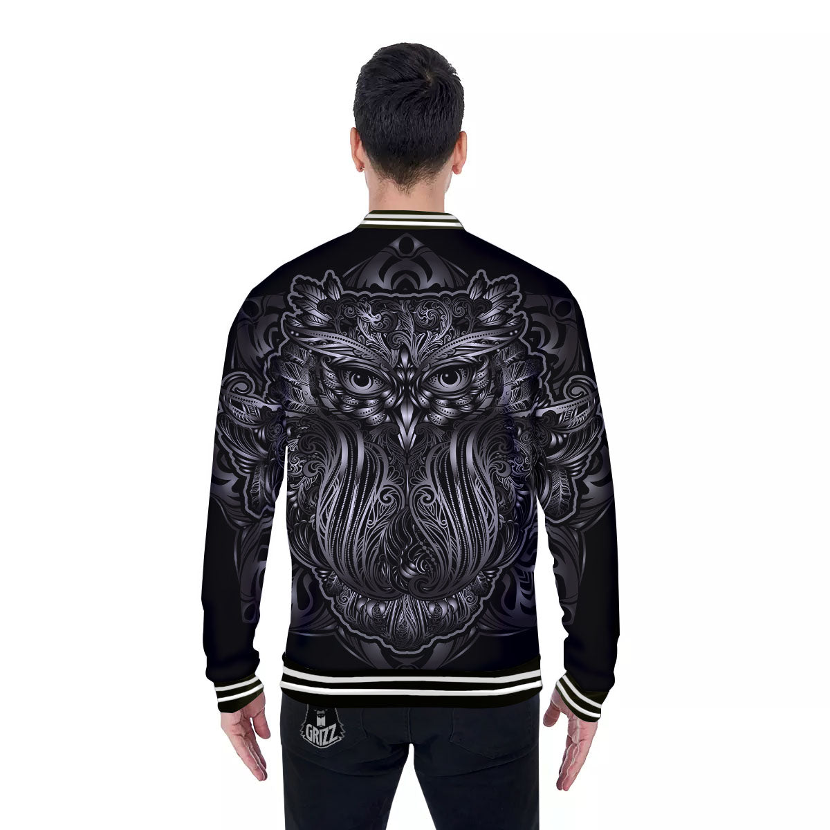 Spiritual Owl Sliver Print Baseball Jacket-grizzshop