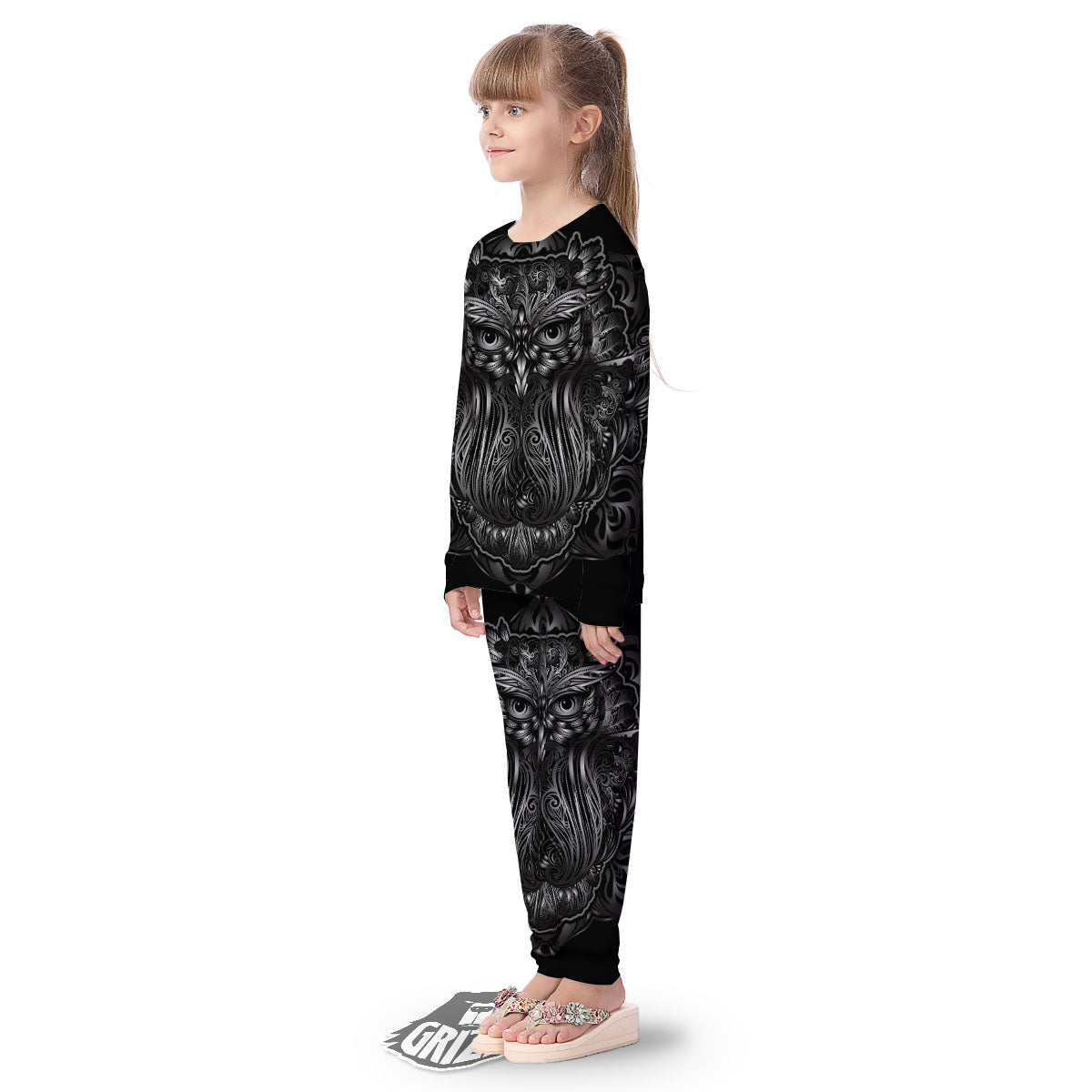 Spiritual Owl Sliver Print Kid's Pajamas-grizzshop