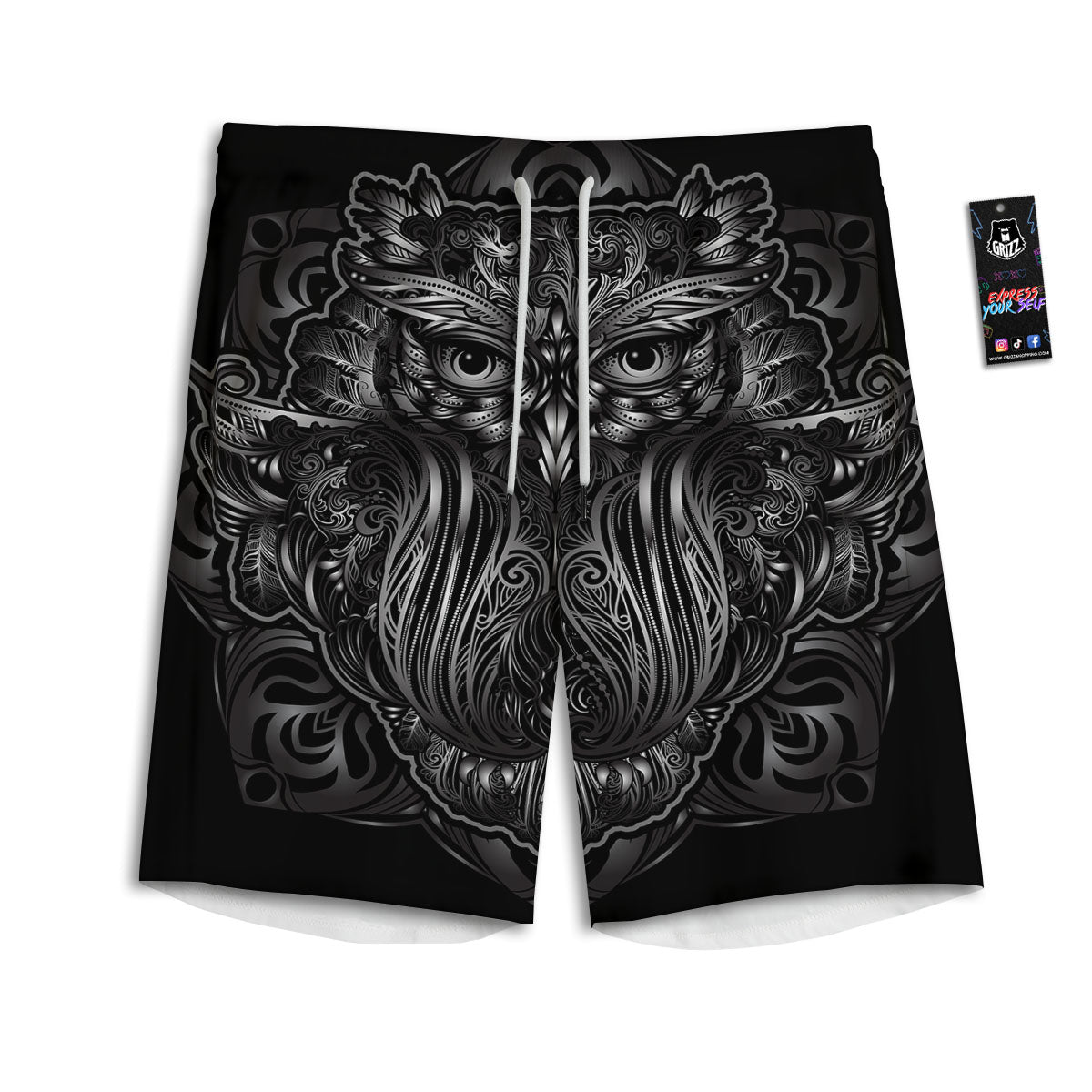 Spiritual Owl Sliver Print Men's Athletic Shorts
