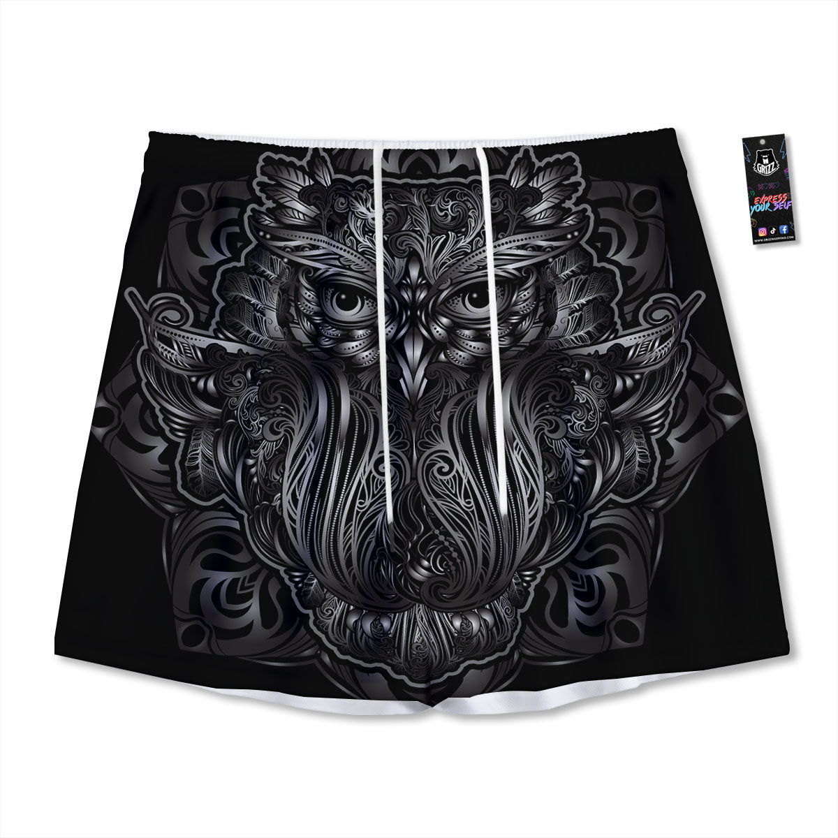 Spiritual Owl Sliver Print Mesh Shorts