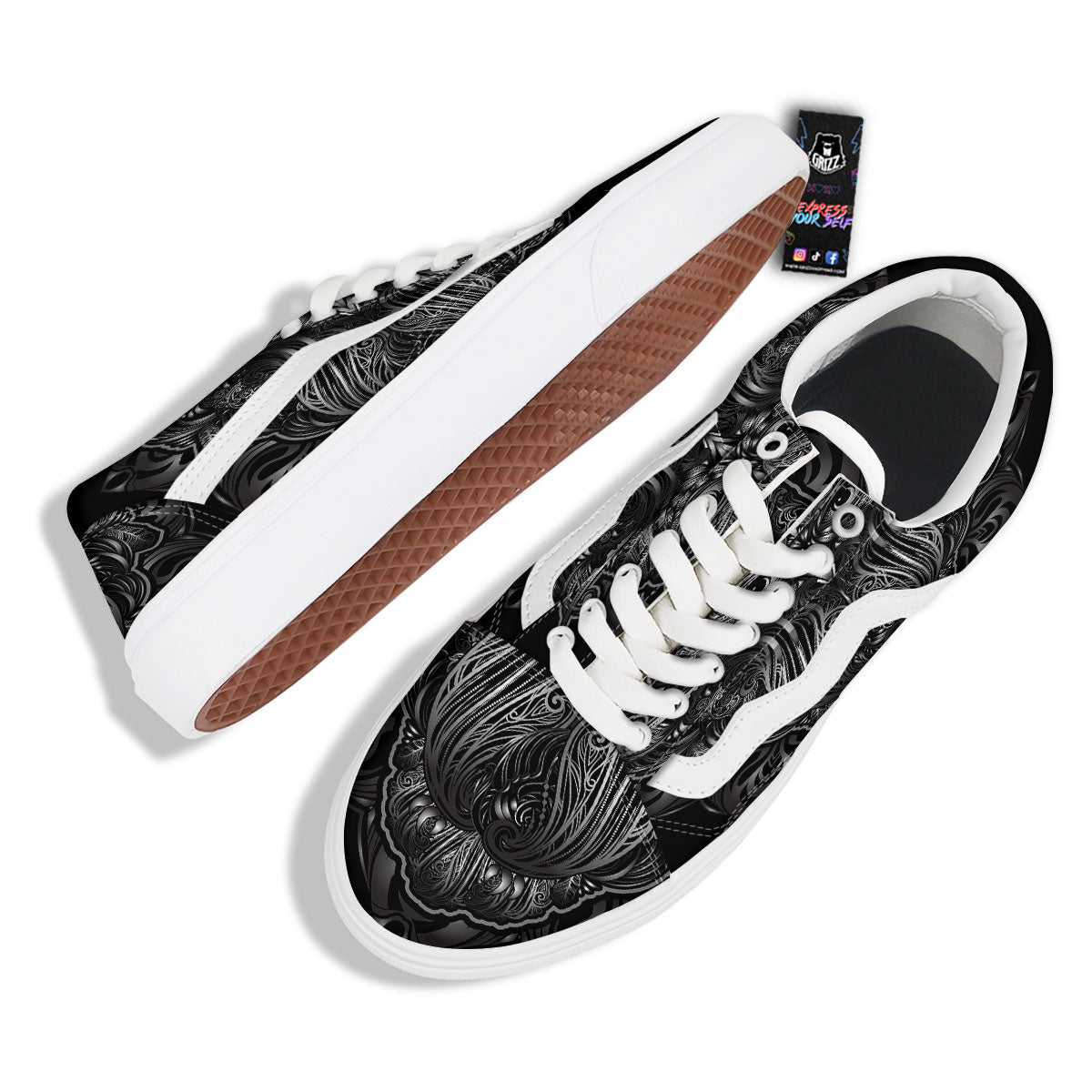 Spiritual Owl Sliver Print Skate Shoes-grizzshop