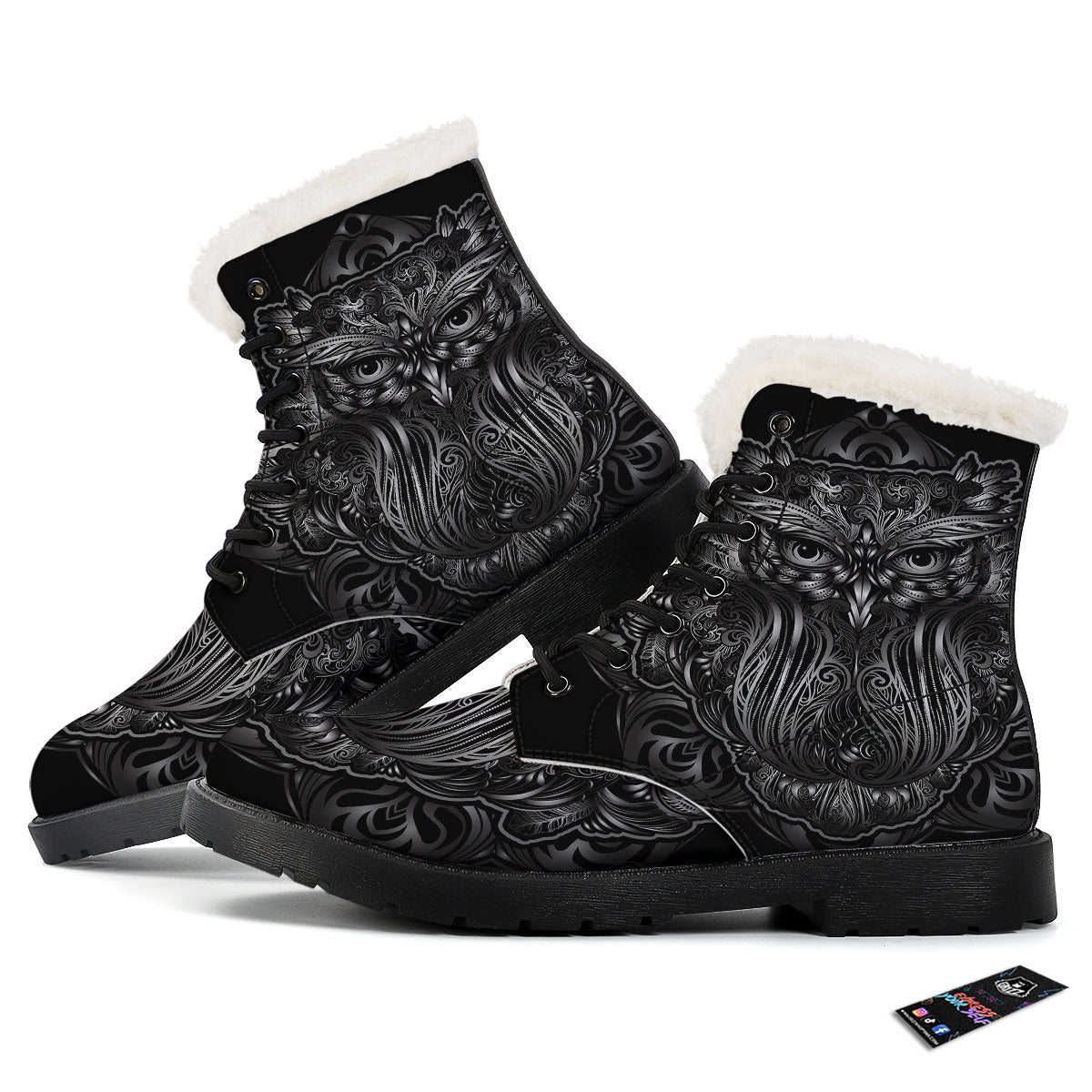 Spiritual Owl Sliver Print Winter Boots-grizzshop