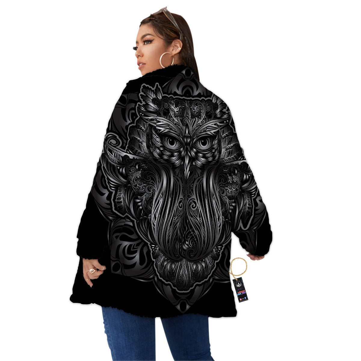 Spiritual Owl Sliver Print Women's Sherpa Jacket-grizzshop