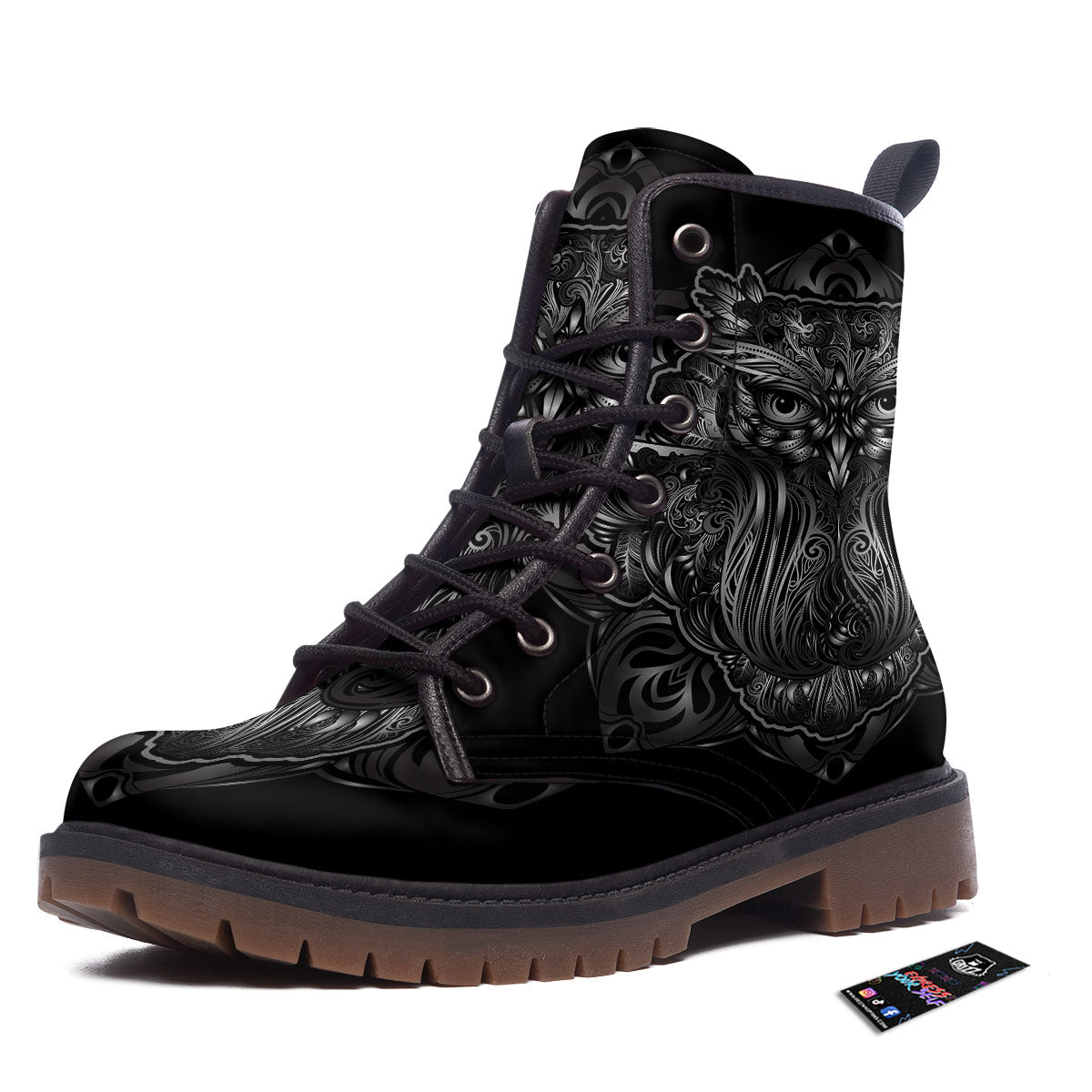 Spiritual Owl Sliver Print Work Boots-grizzshop