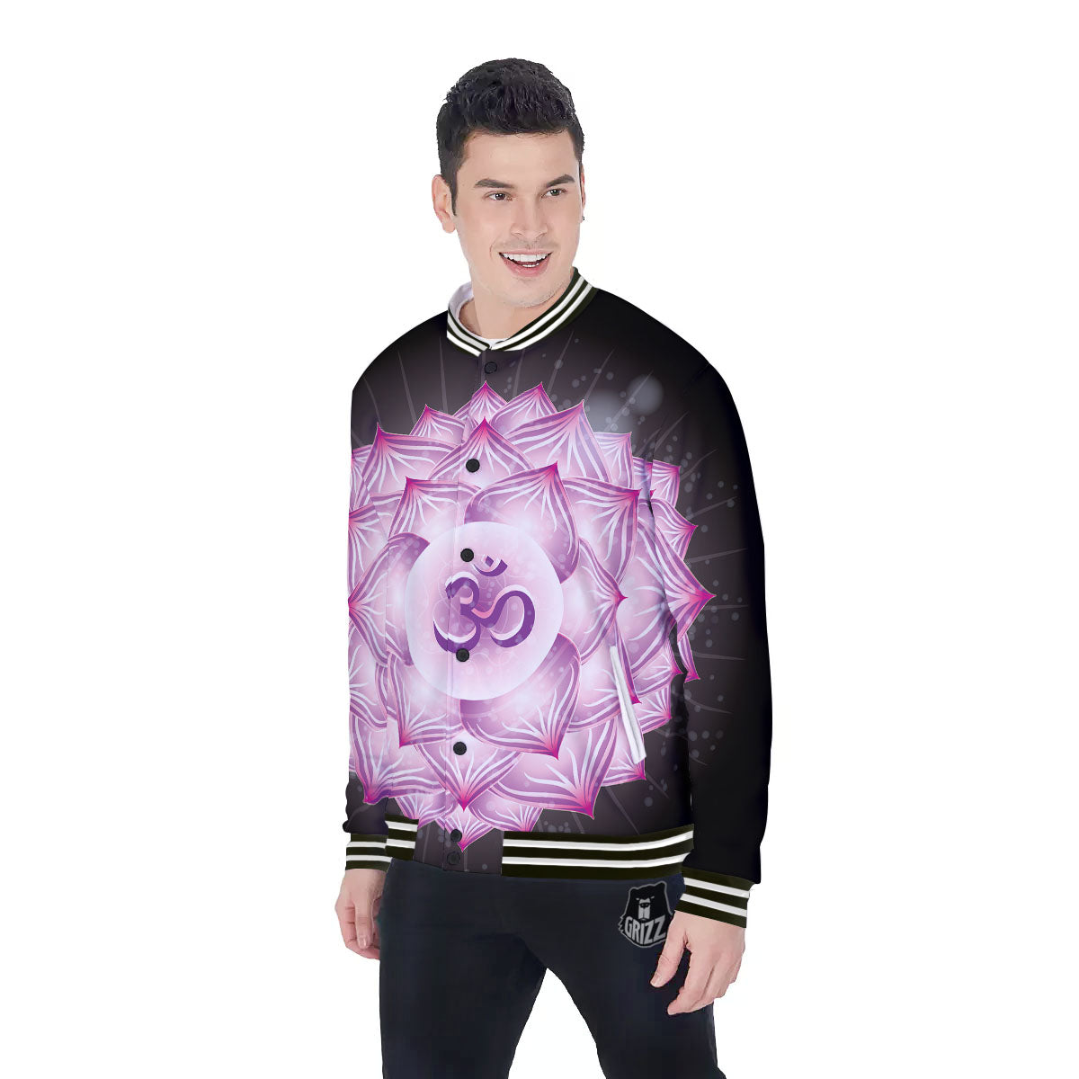 Spiritual Sahasrara Chakra Print Baseball Jacket-grizzshop