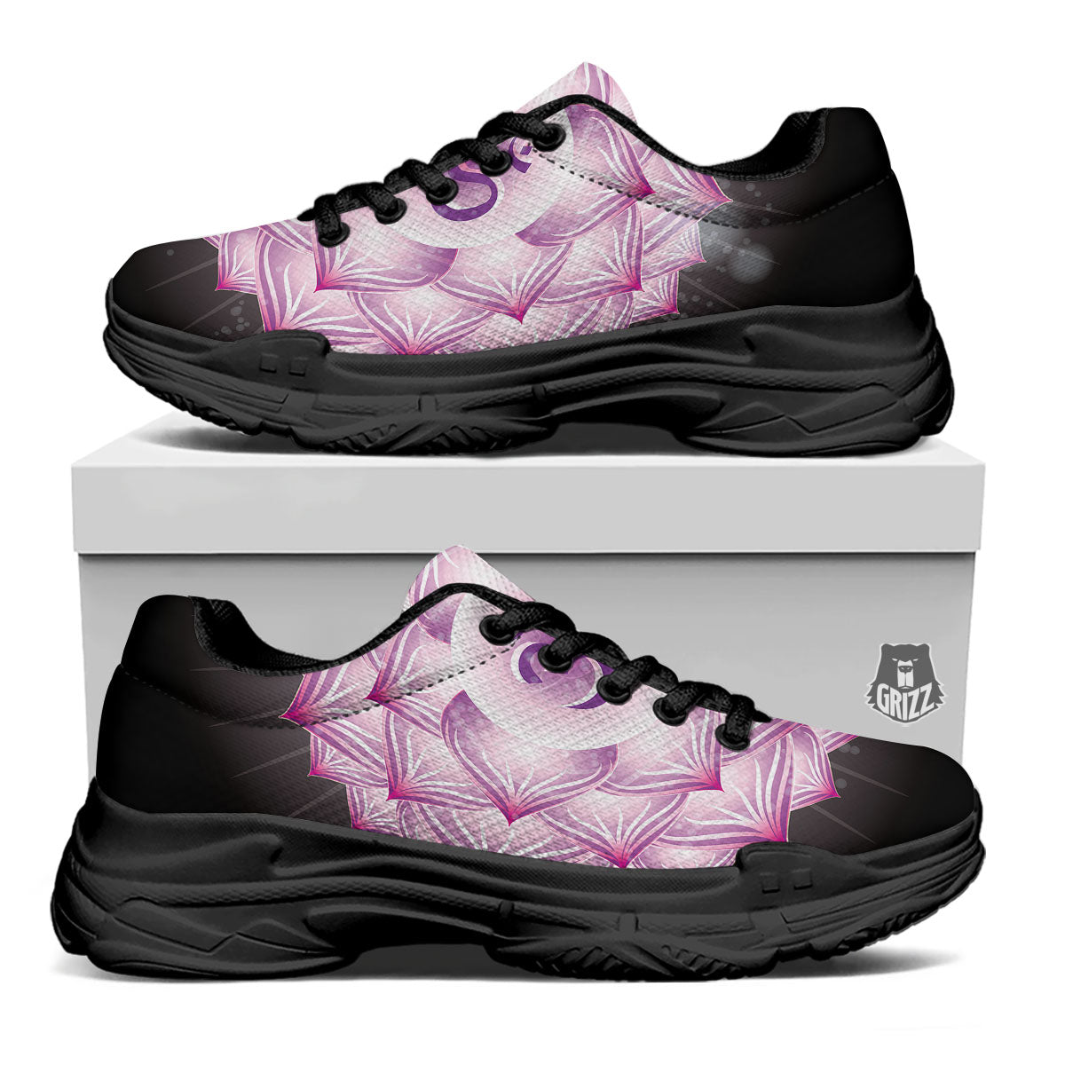 Spiritual Sahasrara Chakra Print Black Chunky Shoes-grizzshop