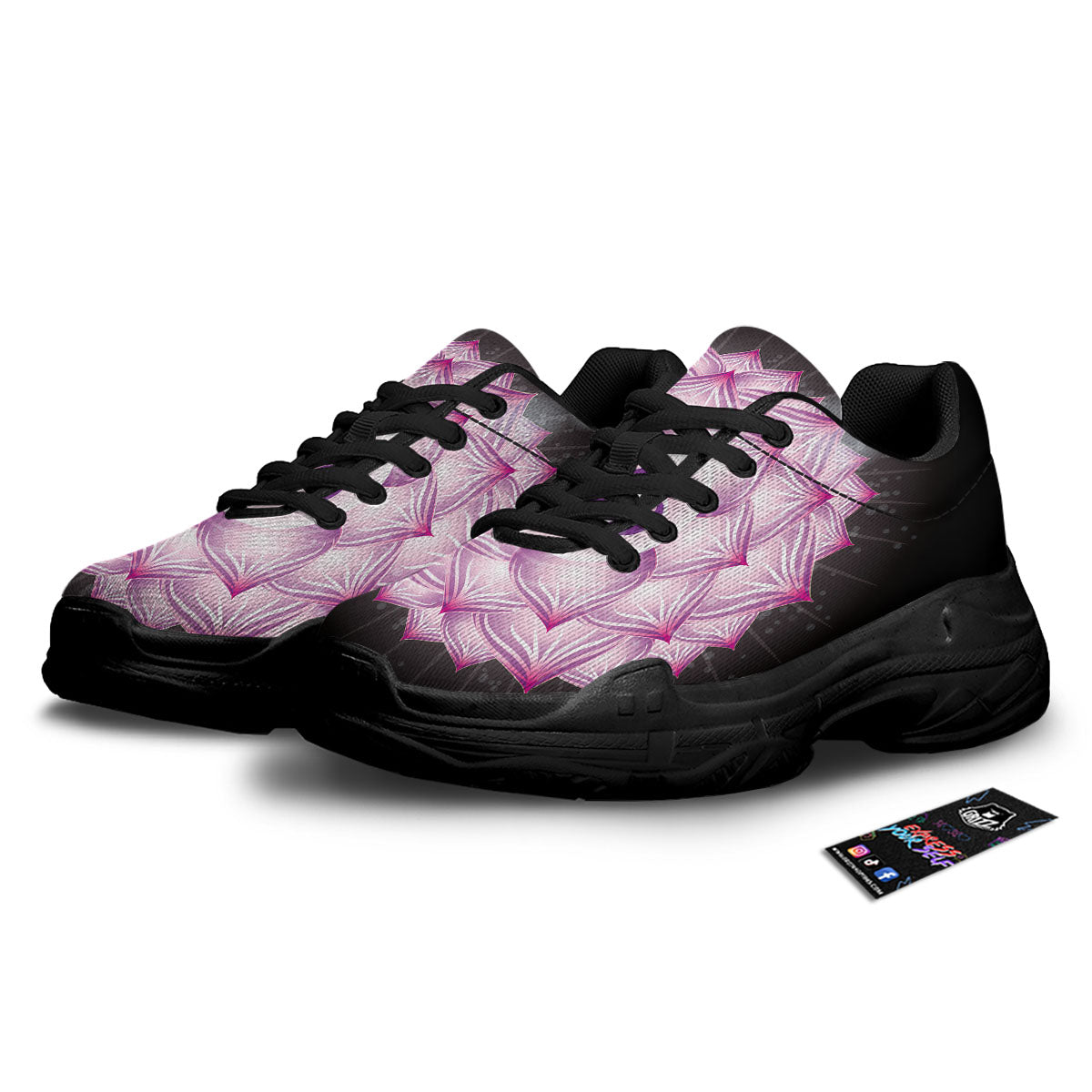 Spiritual Sahasrara Chakra Print Black Chunky Shoes-grizzshop