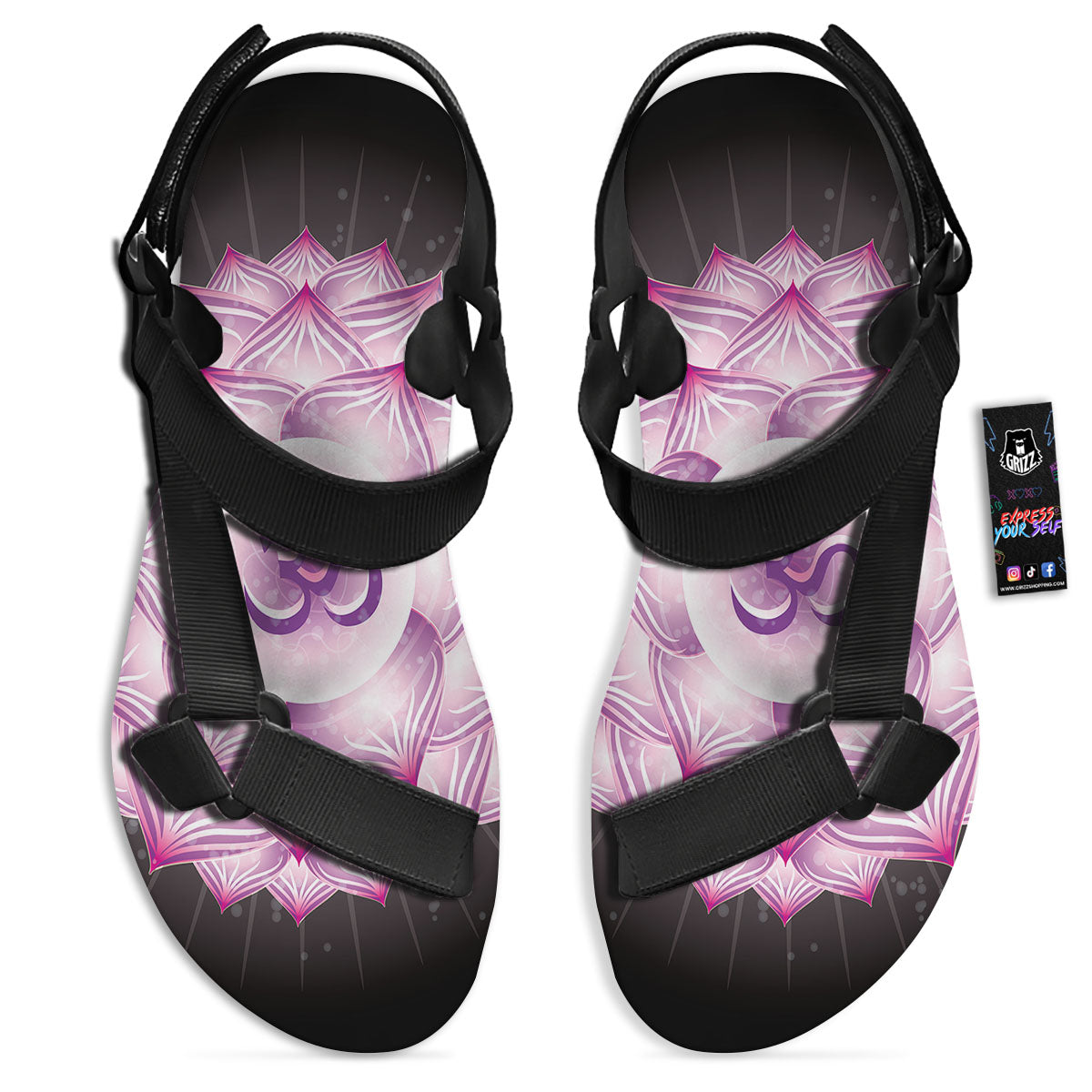 Spiritual Sahasrara Chakra Print Black Open Toe Sandals-grizzshop
