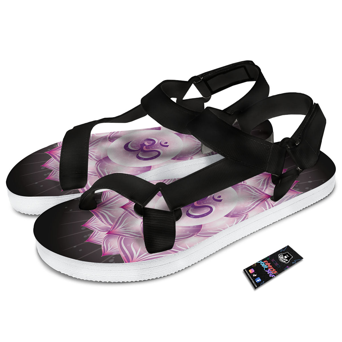 Spiritual Sahasrara Chakra Print Black Open Toe Sandals-grizzshop