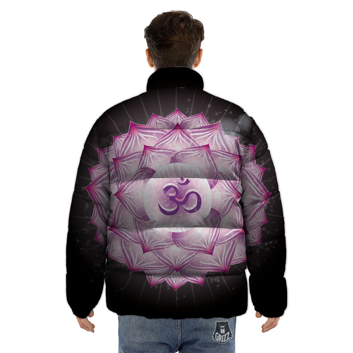 Spiritual Sahasrara Chakra Print Puffer Jacket-grizzshop