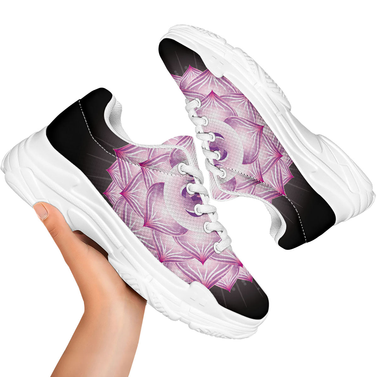 Spiritual Sahasrara Chakra Print White Chunky Shoes-grizzshop