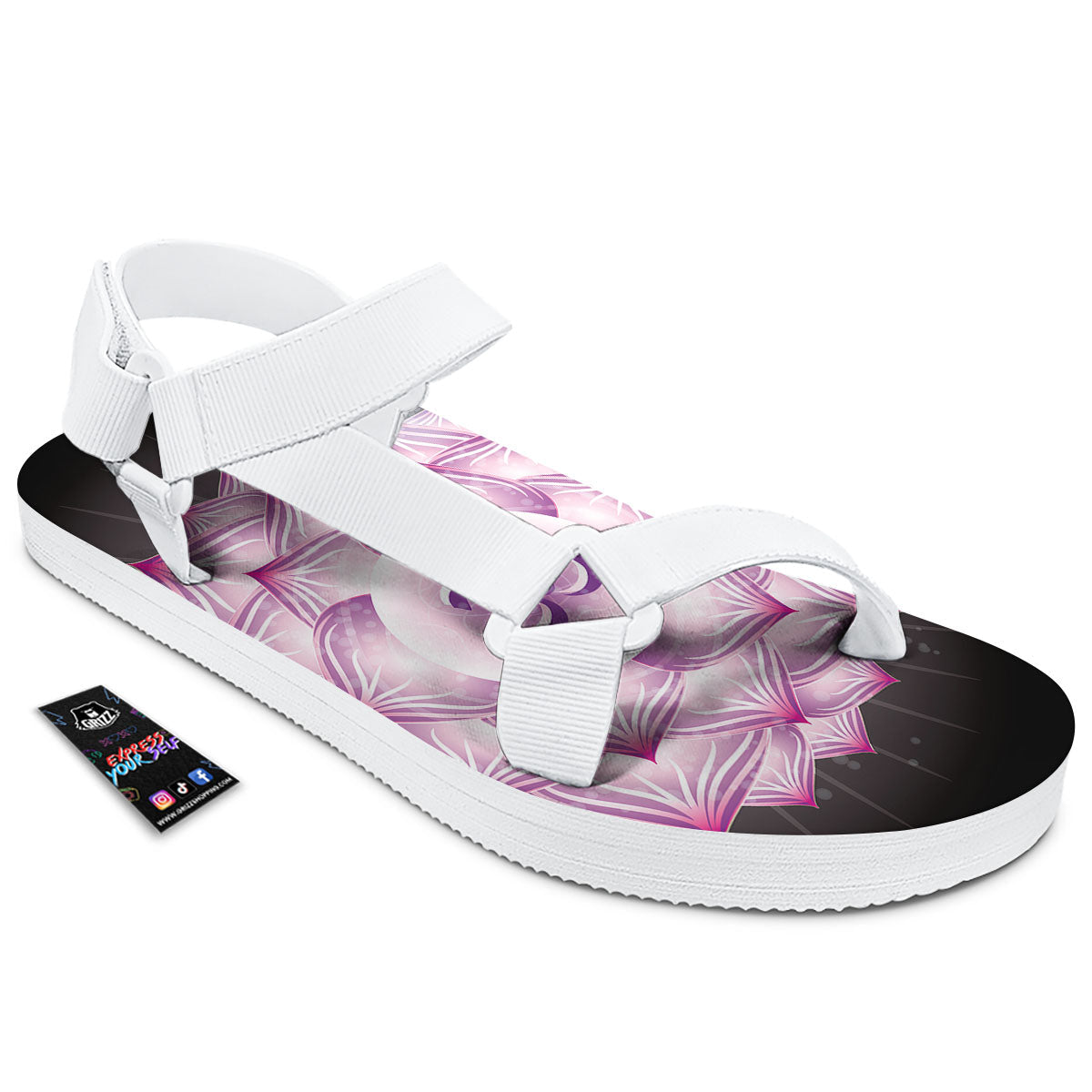 Spiritual Sahasrara Chakra Print White Open Toe Sandals-grizzshop