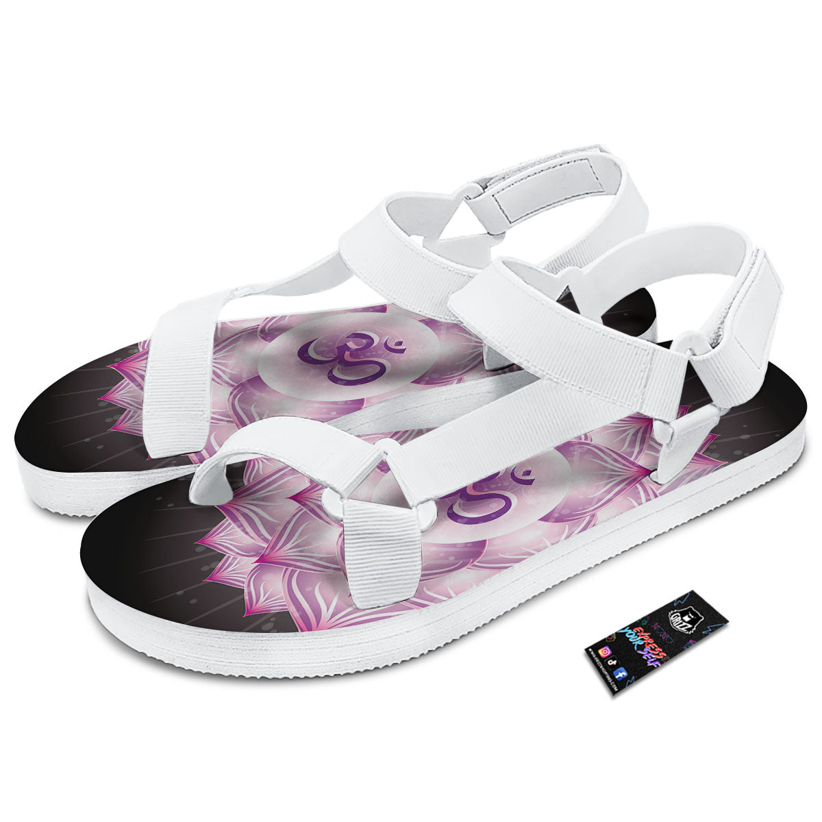 Spiritual Sahasrara Chakra Print White Open Toe Sandals-grizzshop