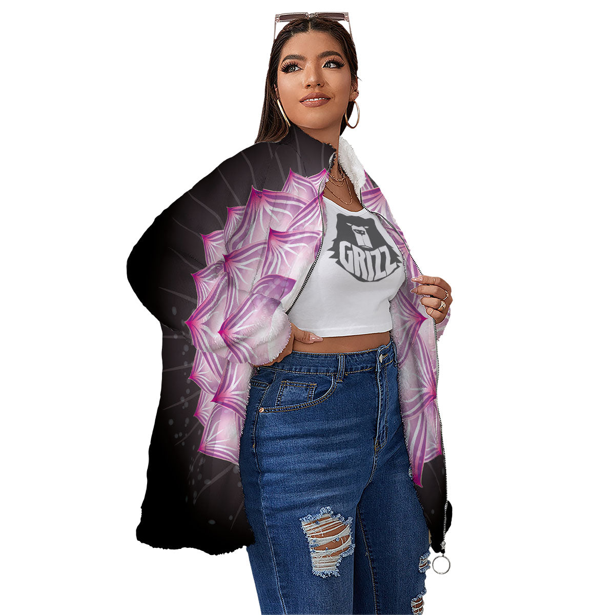 Spiritual Sahasrara Chakra Print Women's Sherpa Jacket-grizzshop