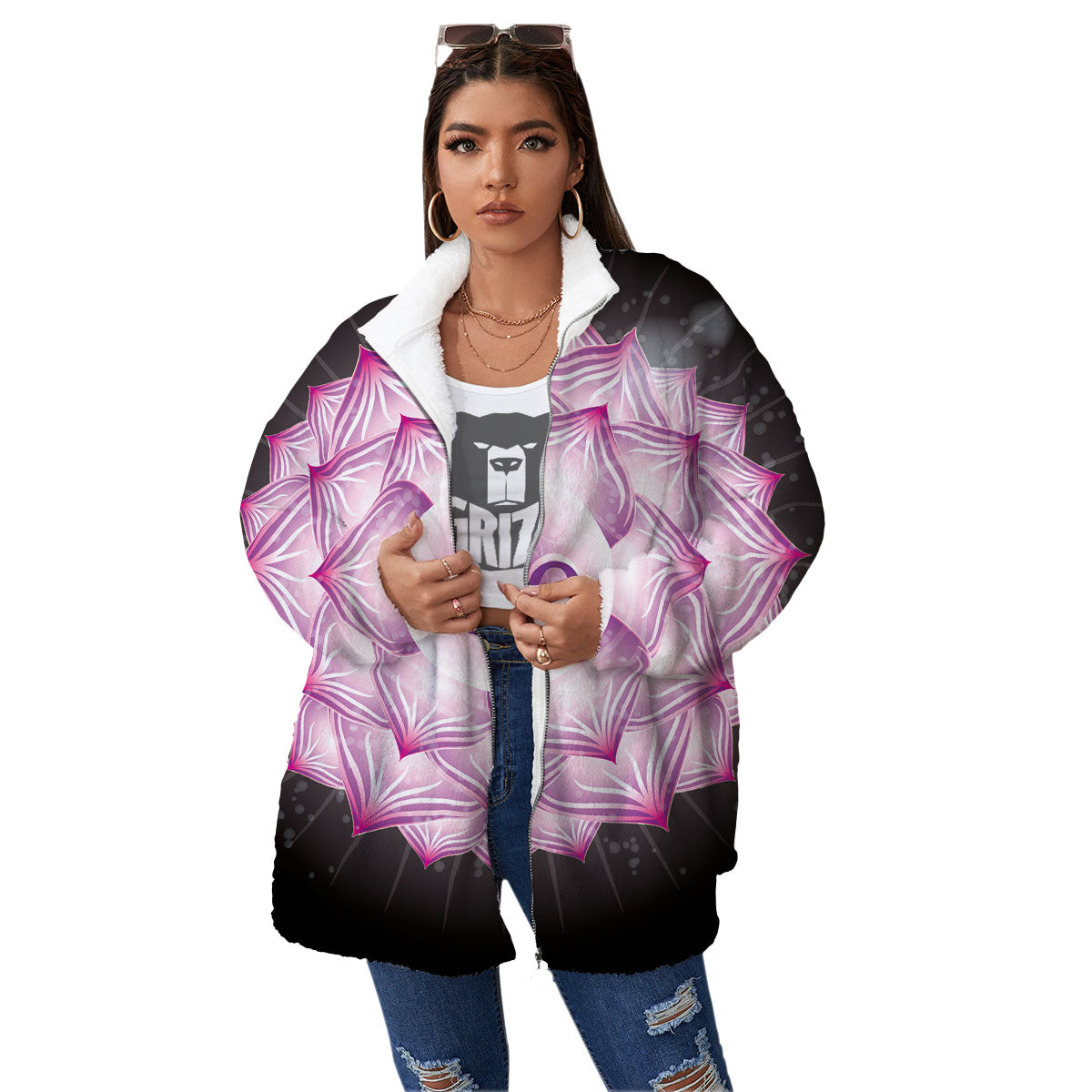 Spiritual Sahasrara Chakra Print Women's Sherpa Jacket-grizzshop