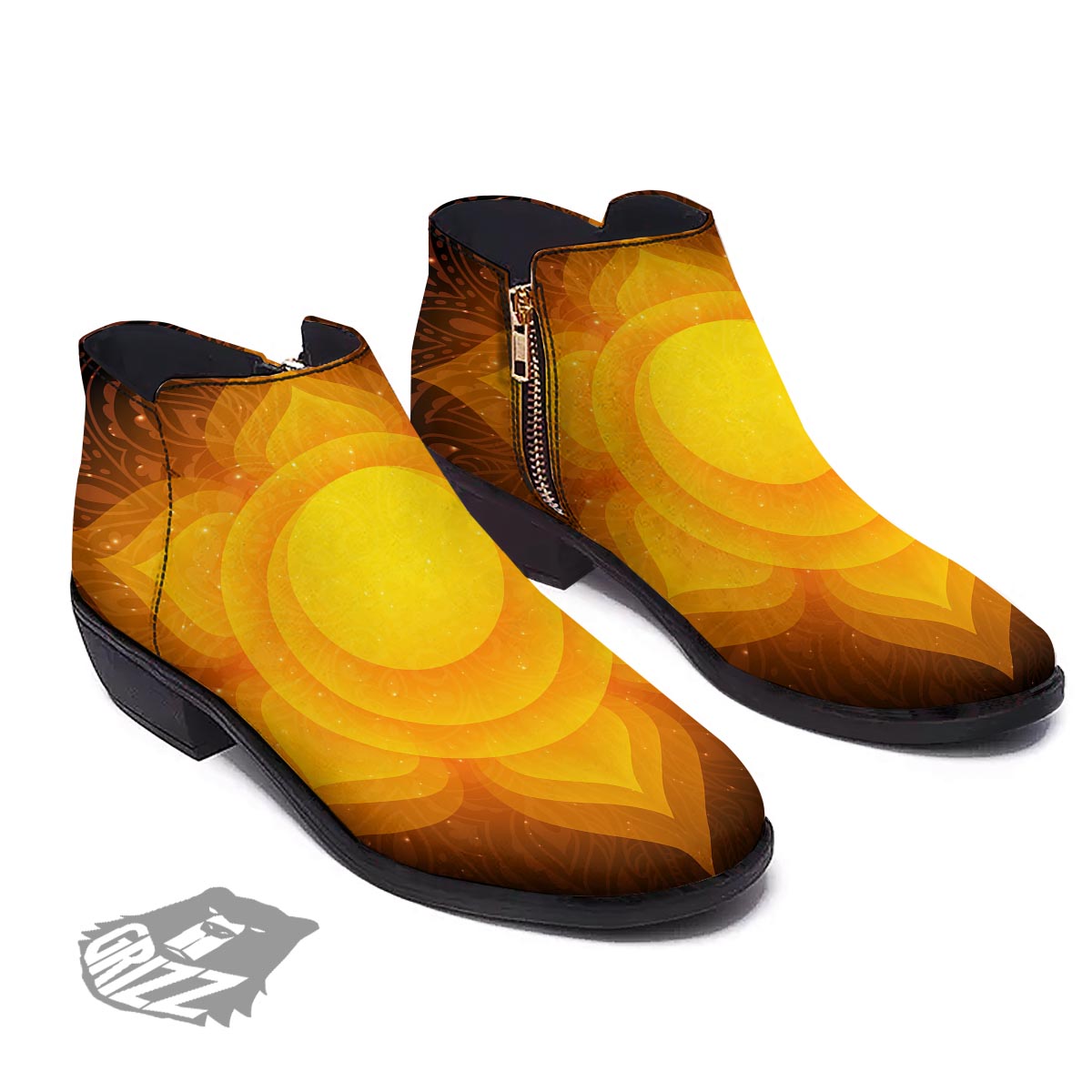 Spiritual Swadhisthana Chakra Print Ankle Boots-grizzshop
