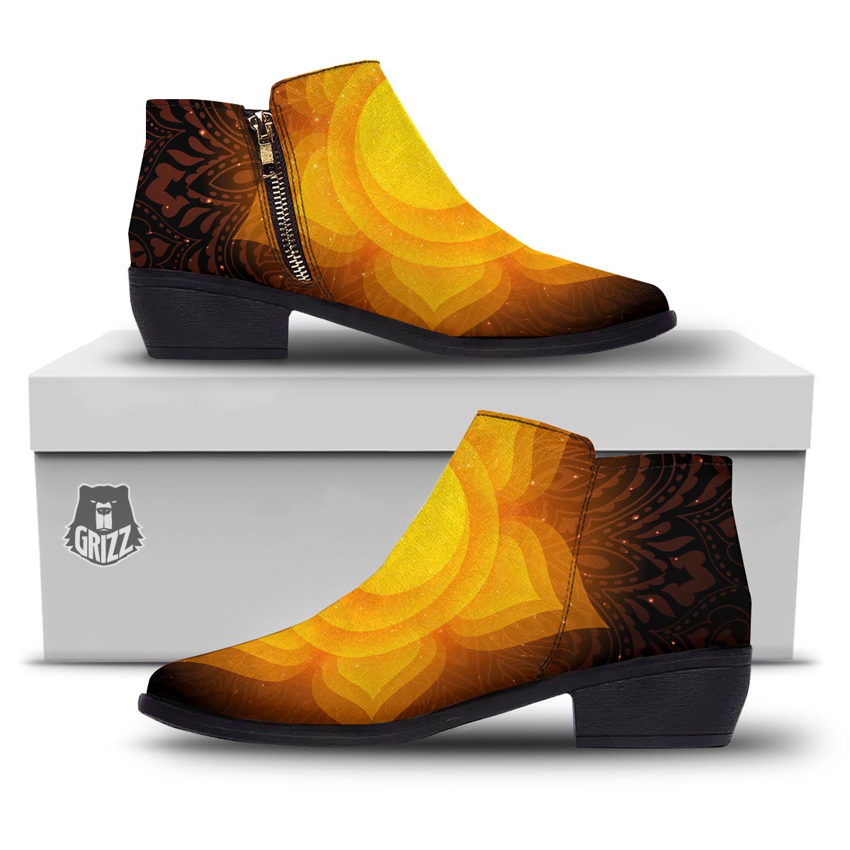 Spiritual Swadhisthana Chakra Print Ankle Boots-grizzshop