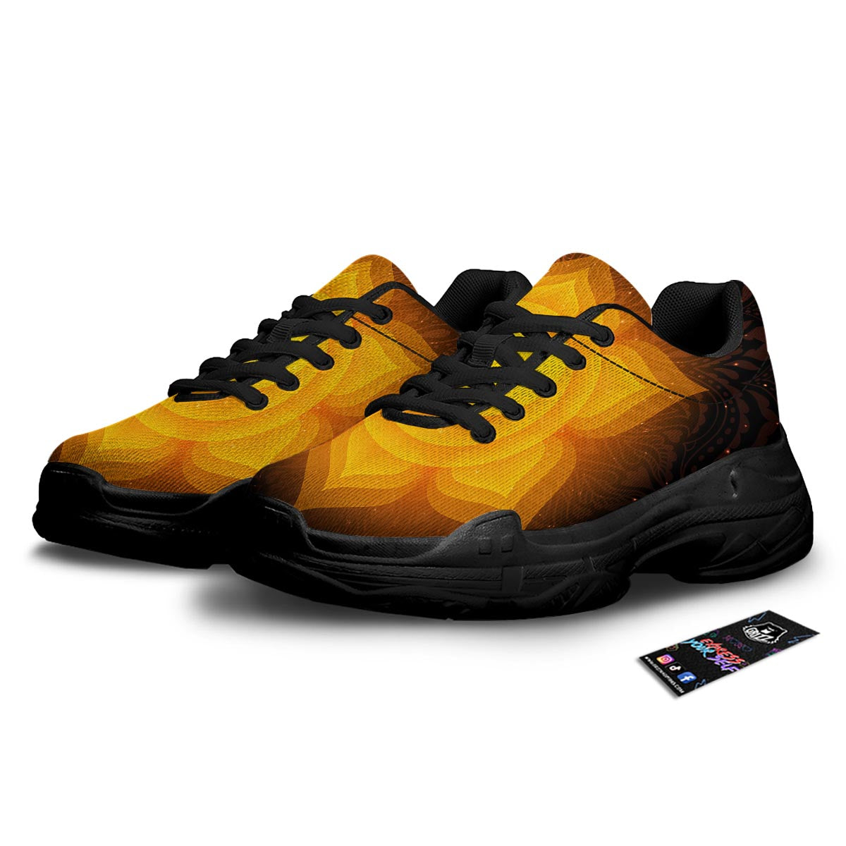 Spiritual Swadhisthana Chakra Print Black Chunky Shoes-grizzshop