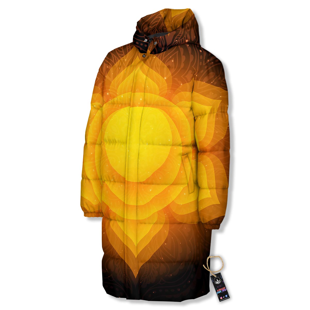 Spiritual Swadhisthana Chakra Print Long Down Jacket-grizzshop
