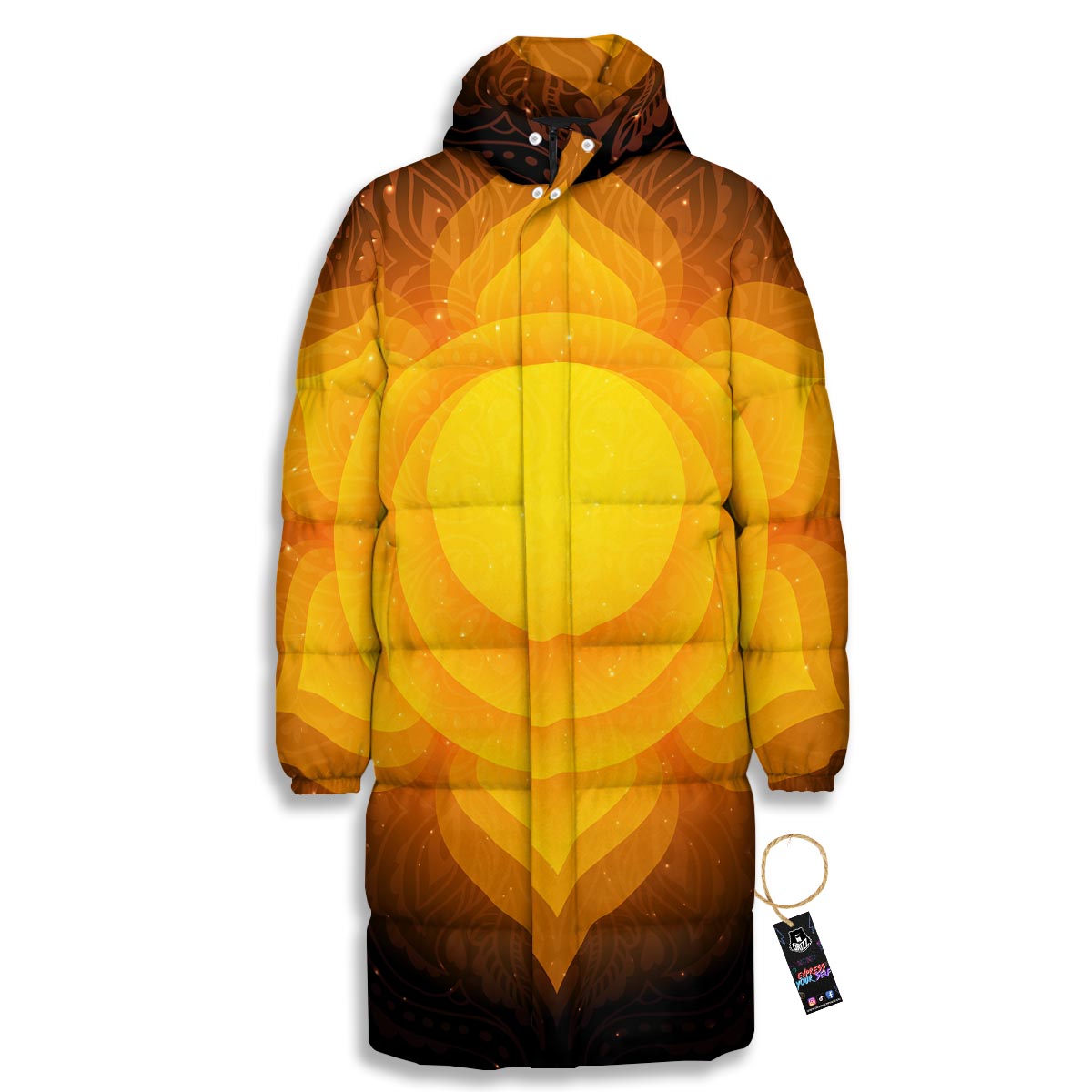 Spiritual Swadhisthana Chakra Print Long Down Jacket-grizzshop