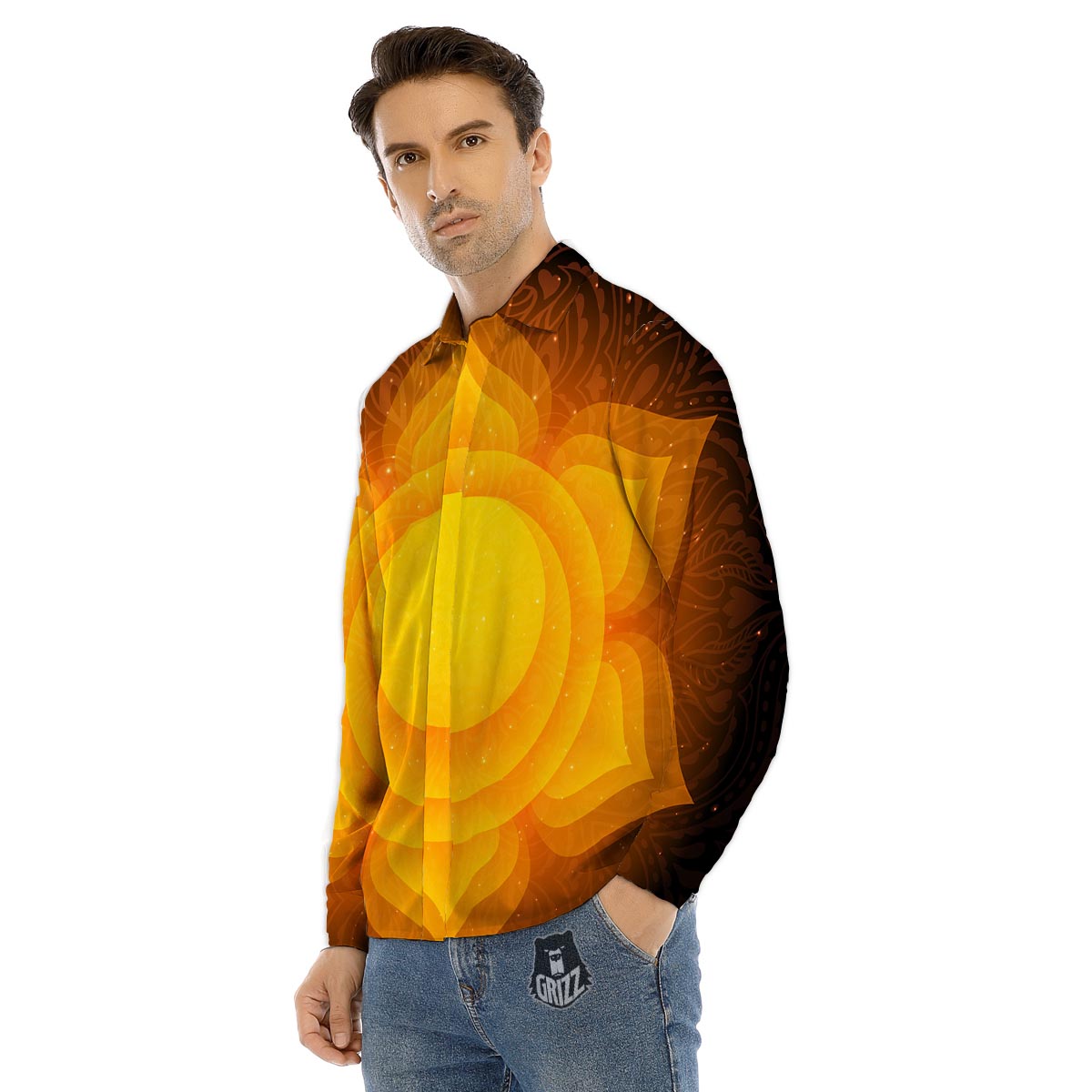 Spiritual Swadhisthana Chakra Print Men's Dress Shirts-grizzshop