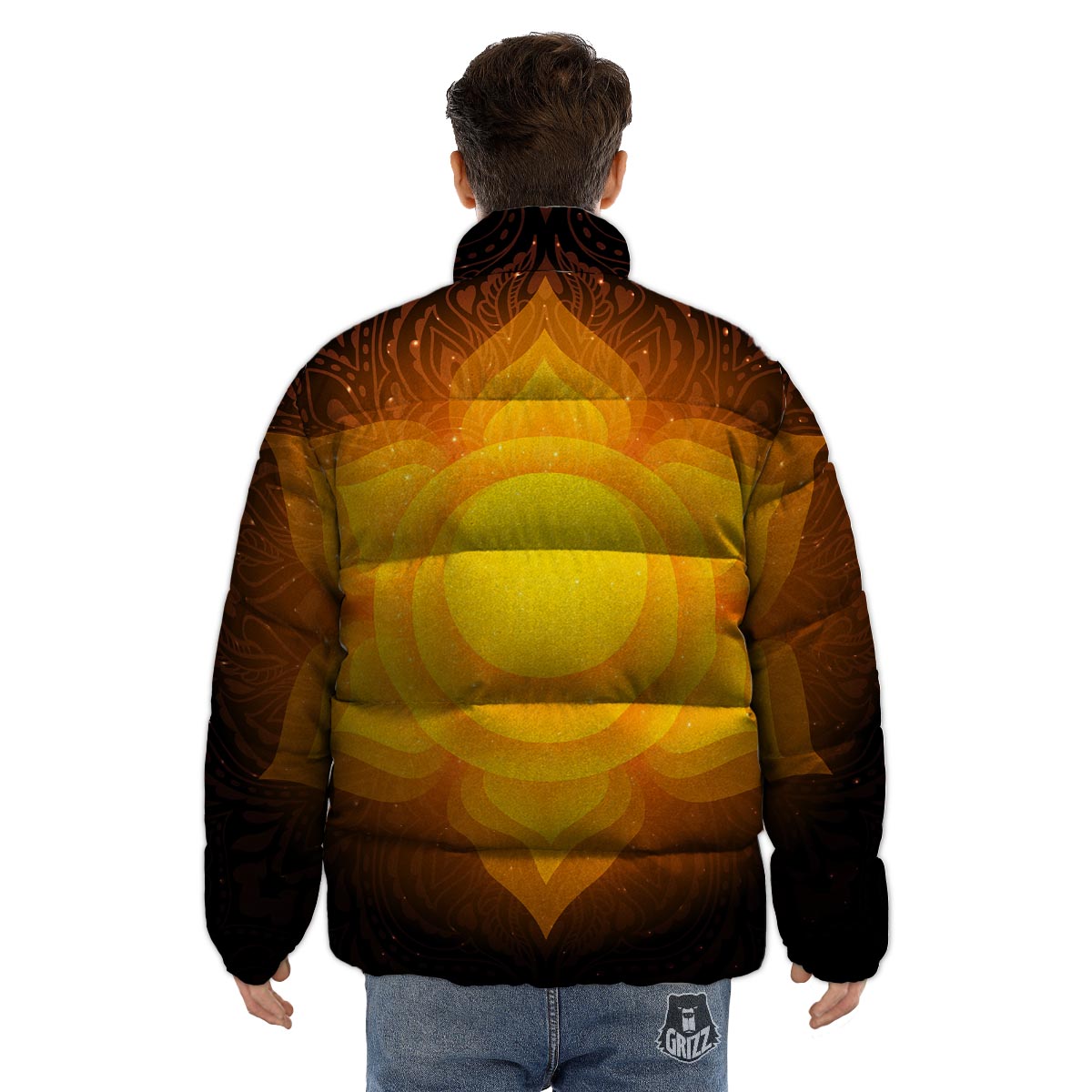 Spiritual Swadhisthana Chakra Print Puffer Jacket-grizzshop