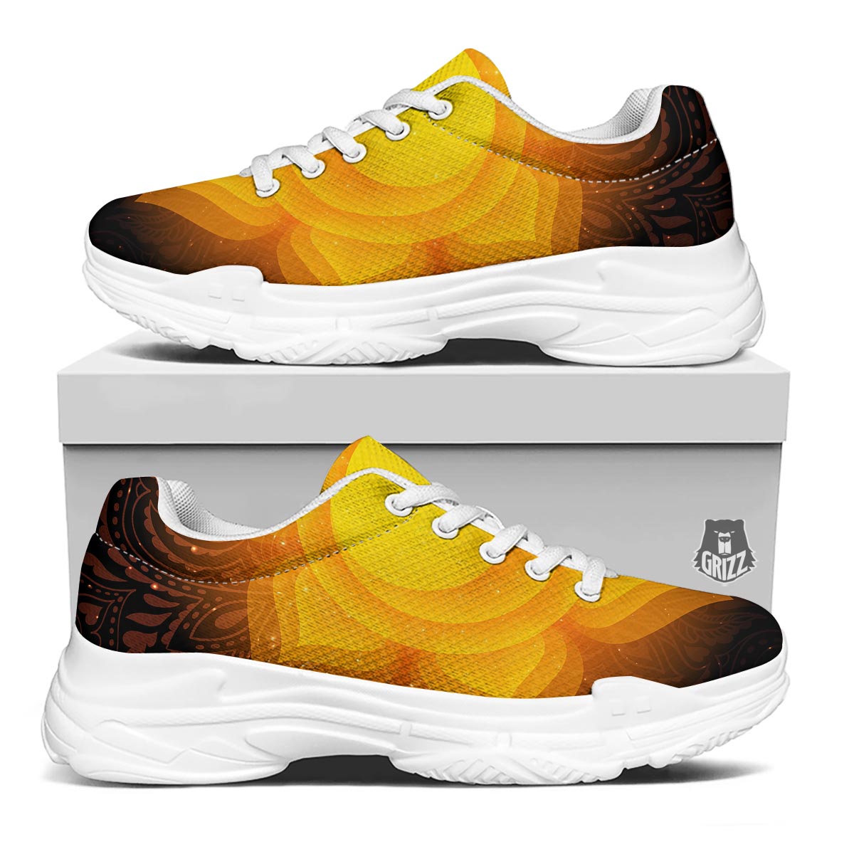 Spiritual Swadhisthana Chakra Print White Chunky Shoes-grizzshop