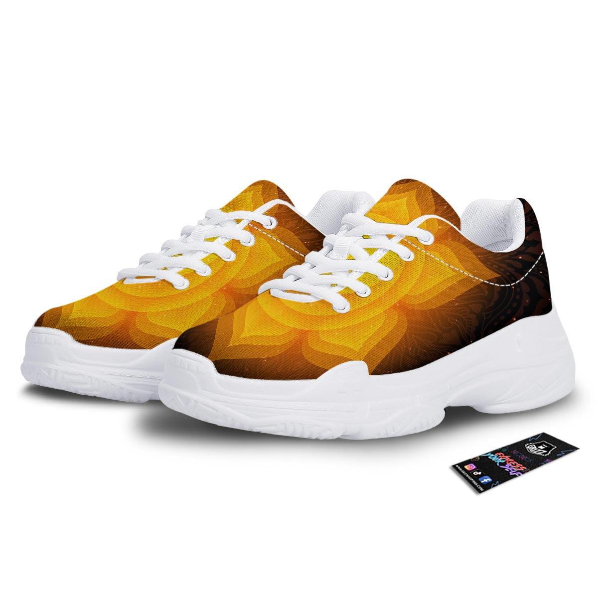 Spiritual Swadhisthana Chakra Print White Chunky Shoes-grizzshop