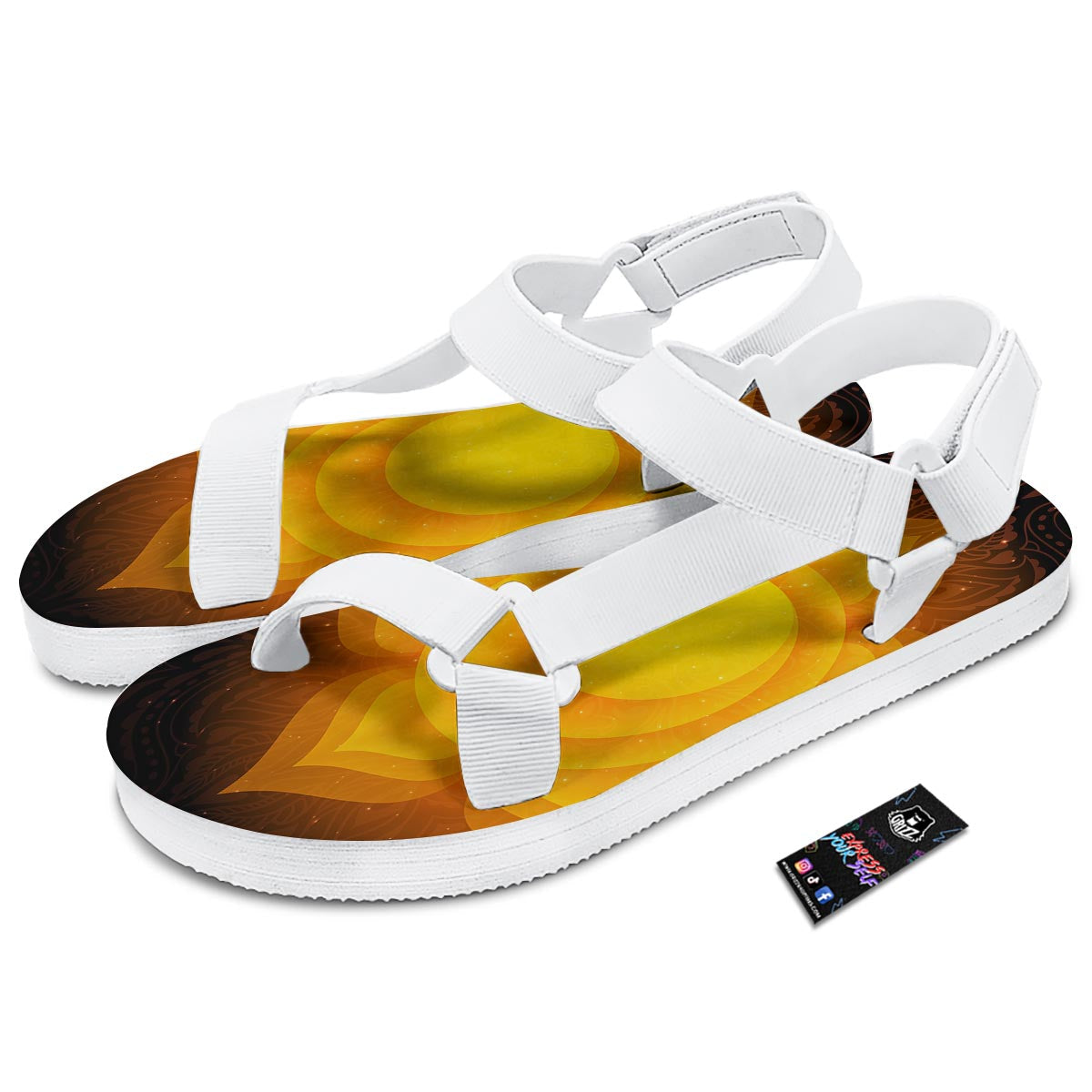 Spiritual Swadhisthana Chakra Print White Open Toe Sandals-grizzshop