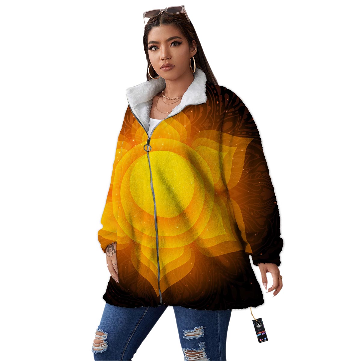 Spiritual Swadhisthana Chakra Print Women's Sherpa Jacket-grizzshop