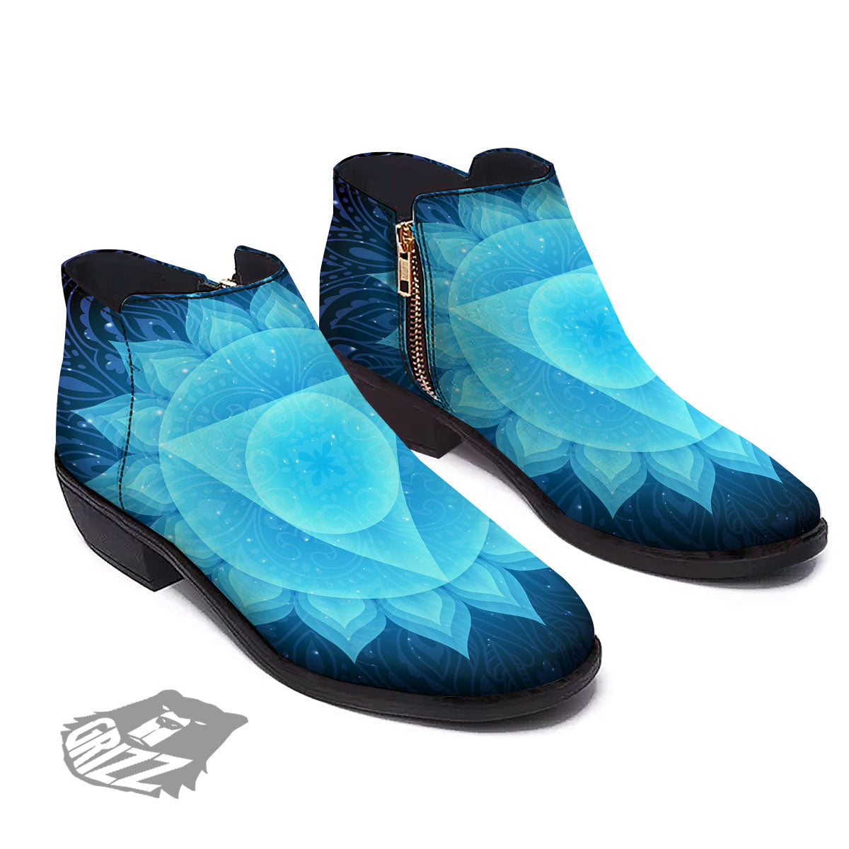 Spiritual Vishuddha Chakra Print Ankle Boots-grizzshop