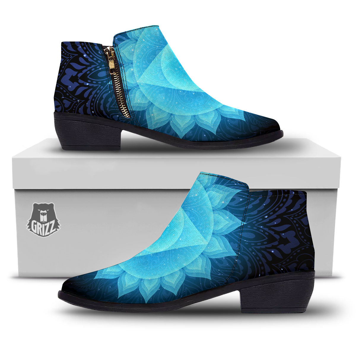 Spiritual Vishuddha Chakra Print Ankle Boots-grizzshop