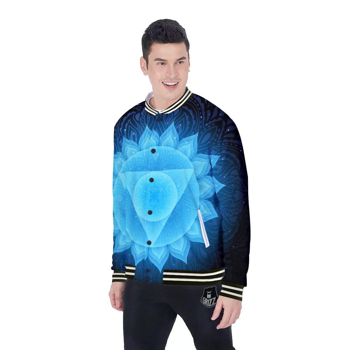 Spiritual Vishuddha Chakra Print Baseball Jacket-grizzshop