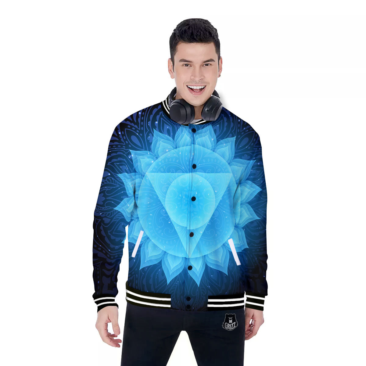 Spiritual Vishuddha Chakra Print Baseball Jacket-grizzshop