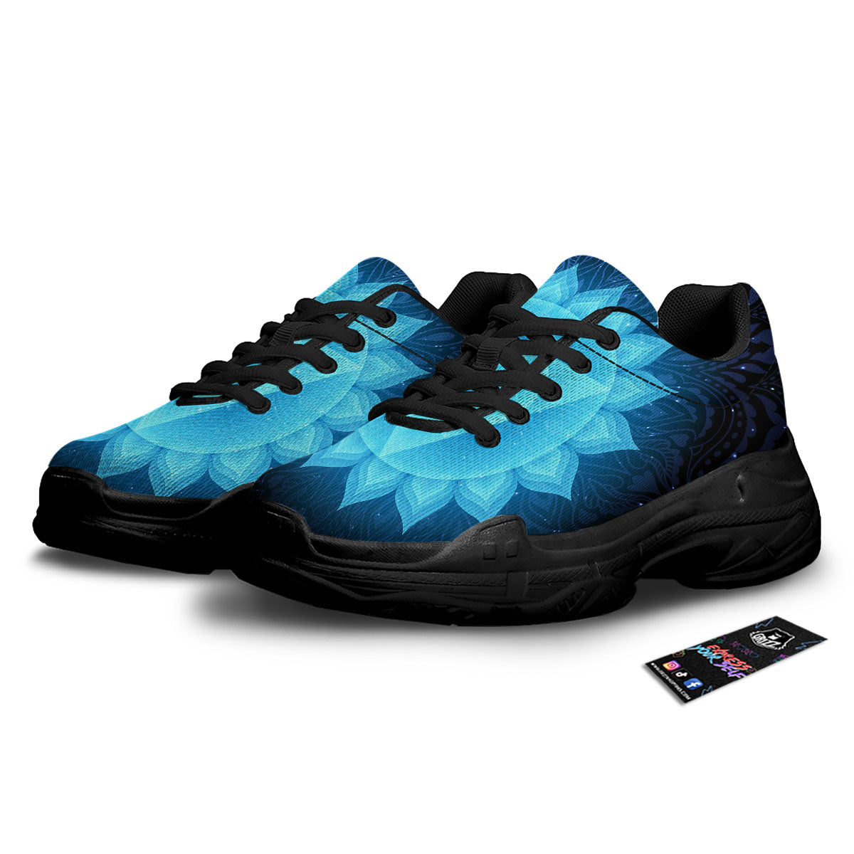 Spiritual Vishuddha Chakra Print Black Chunky Shoes-grizzshop