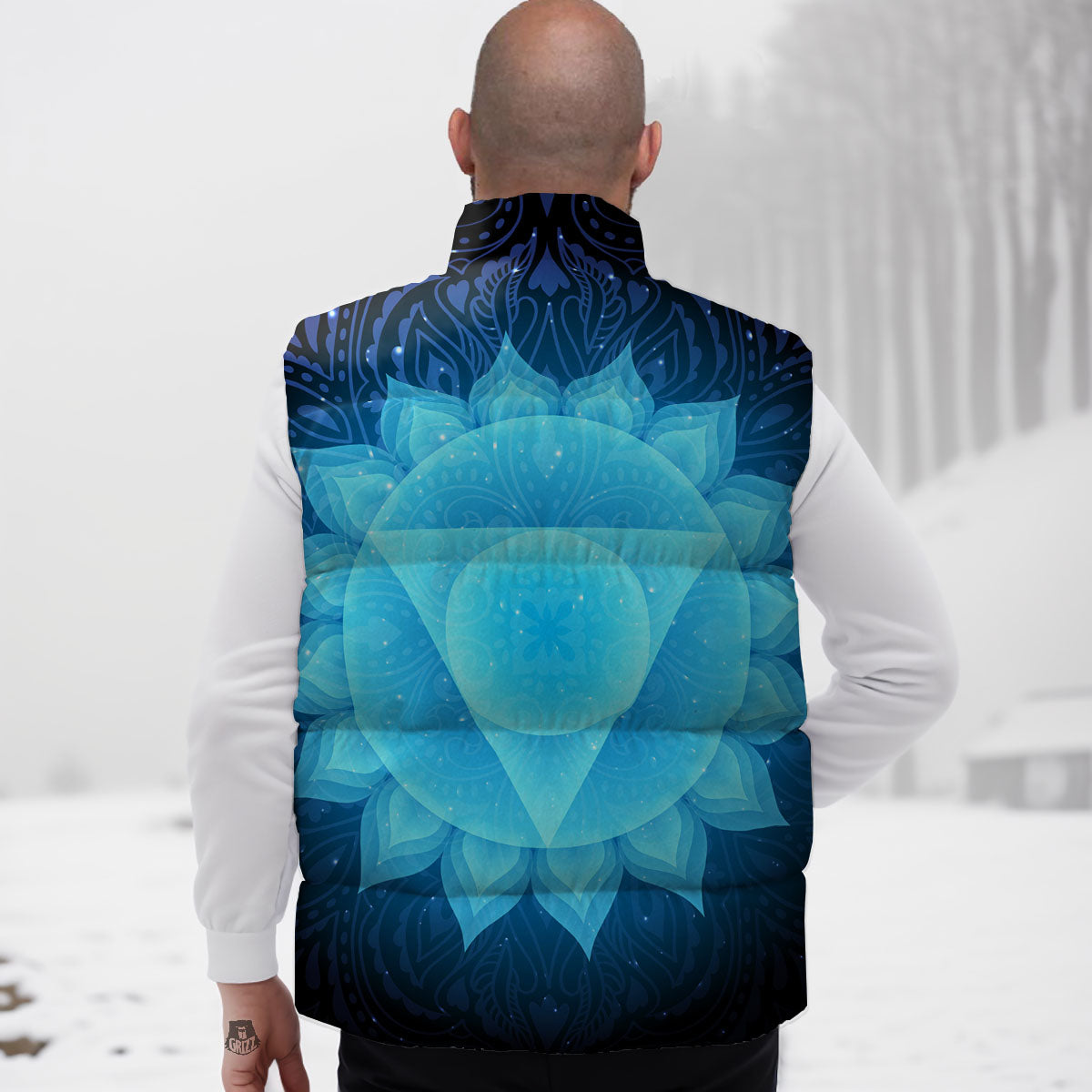 Spiritual Vishuddha Chakra Print Down Vest