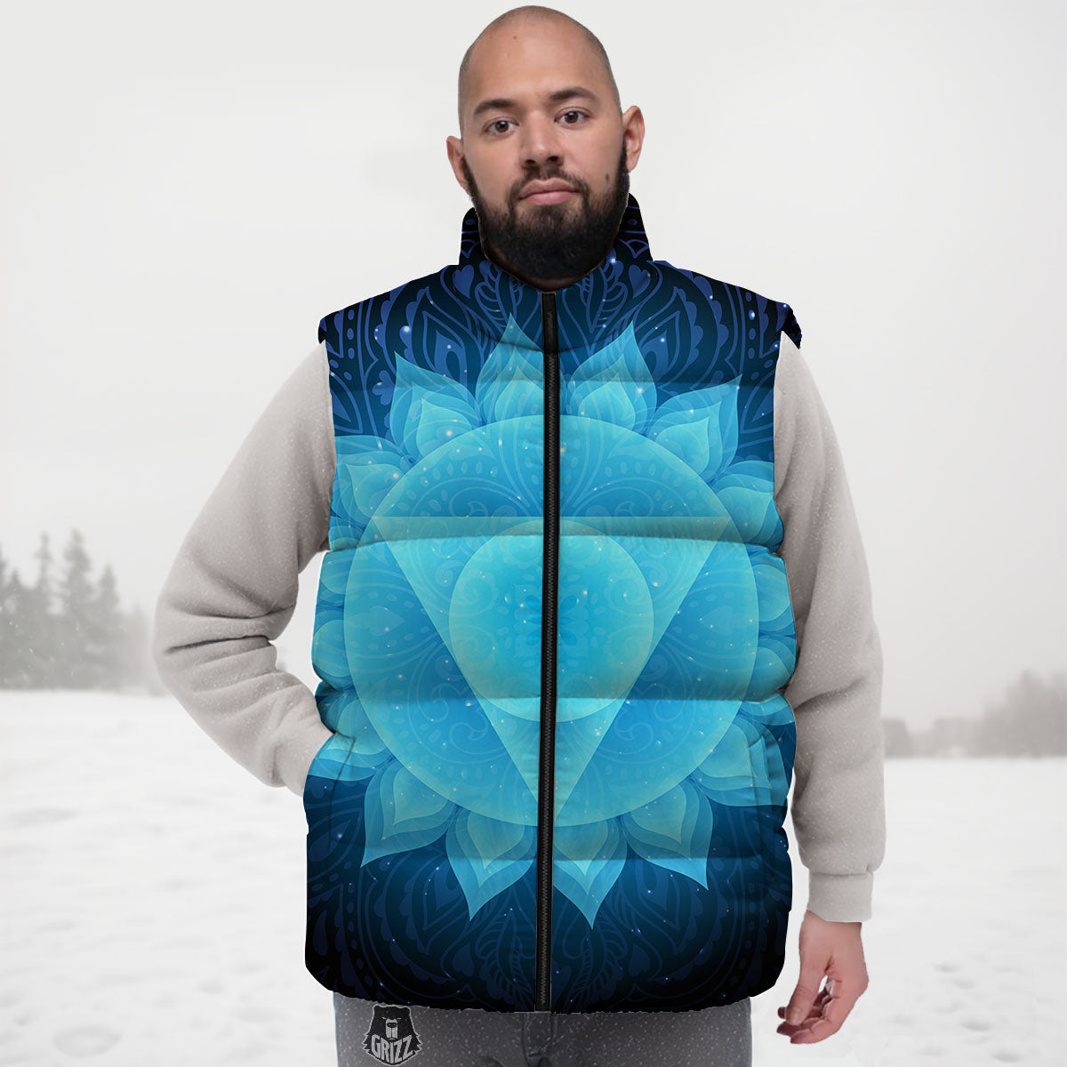 Spiritual Vishuddha Chakra Print Down Vest