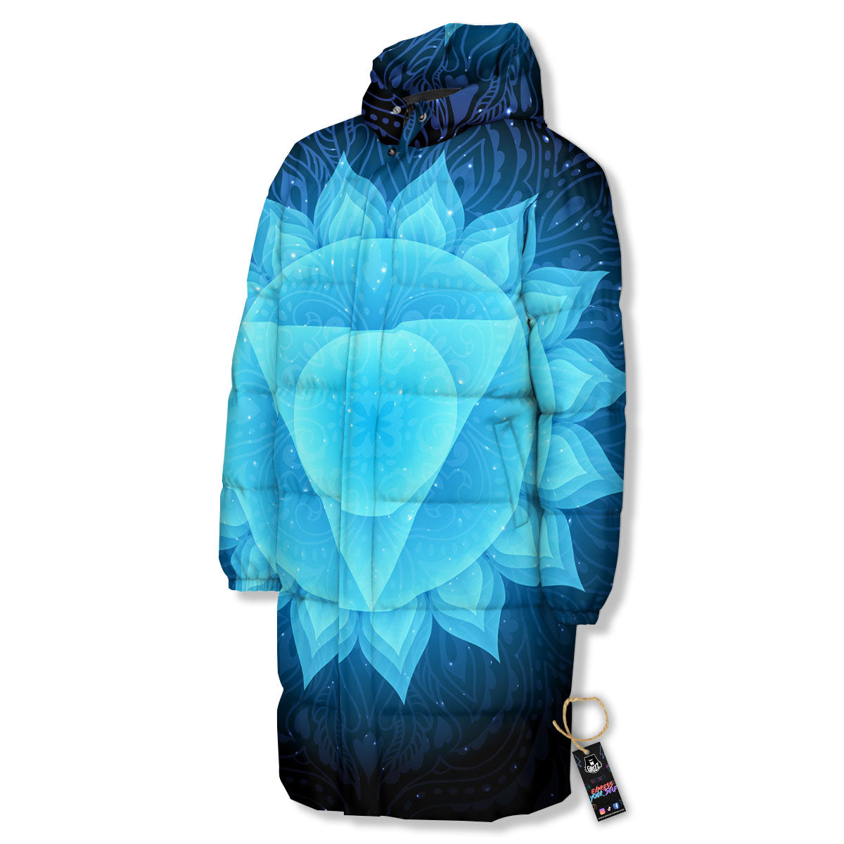 Spiritual Vishuddha Chakra Print Long Down Jacket-grizzshop