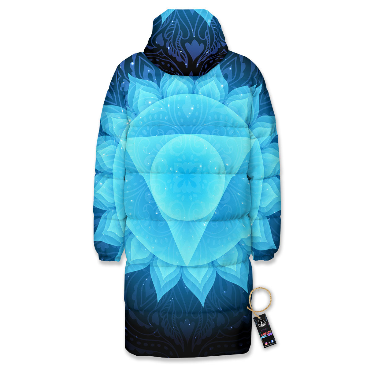Spiritual Vishuddha Chakra Print Long Down Jacket-grizzshop
