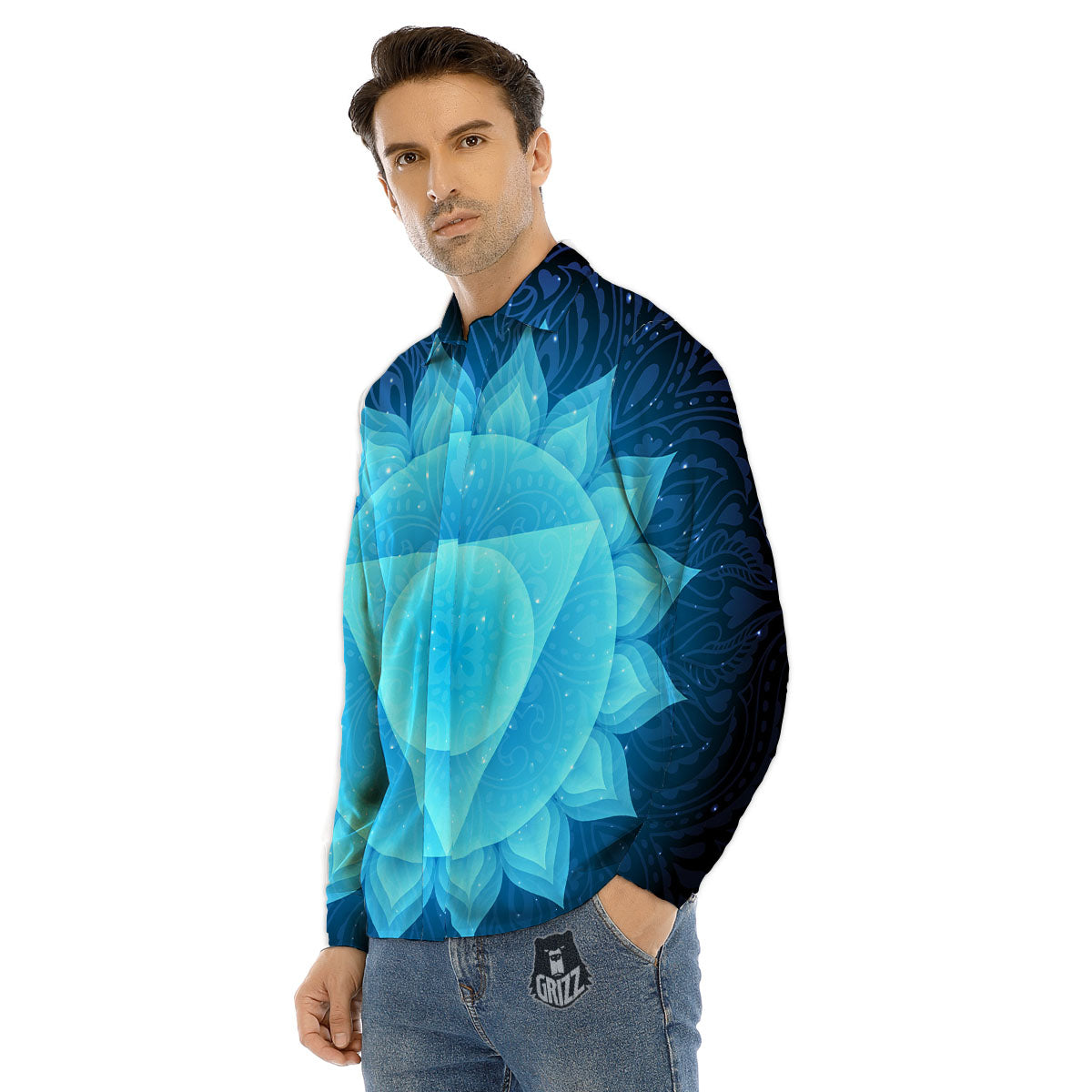 Spiritual Vishuddha Chakra Print Men's Dress Shirts-grizzshop